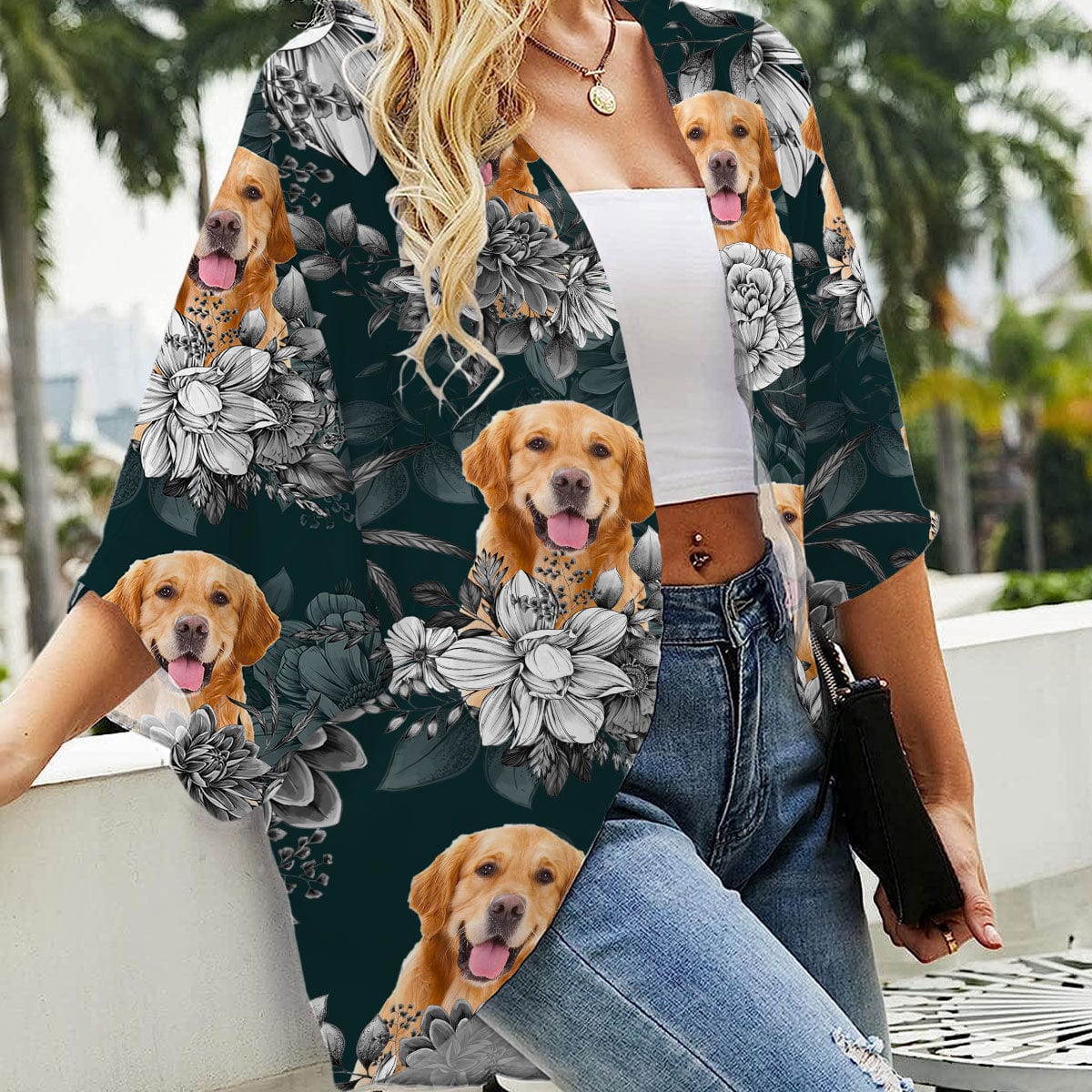 Custom Dog Photo With Flower Pattern Woman Kimono N304 889476 - Image 3