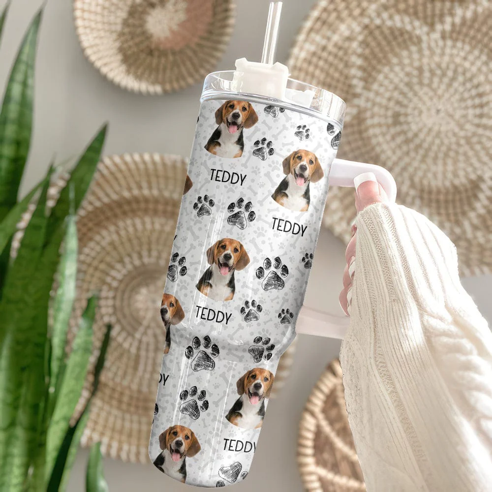 Custom Dog Photo With Paw And Bone Icon Tumbler 40oz TA29 890338