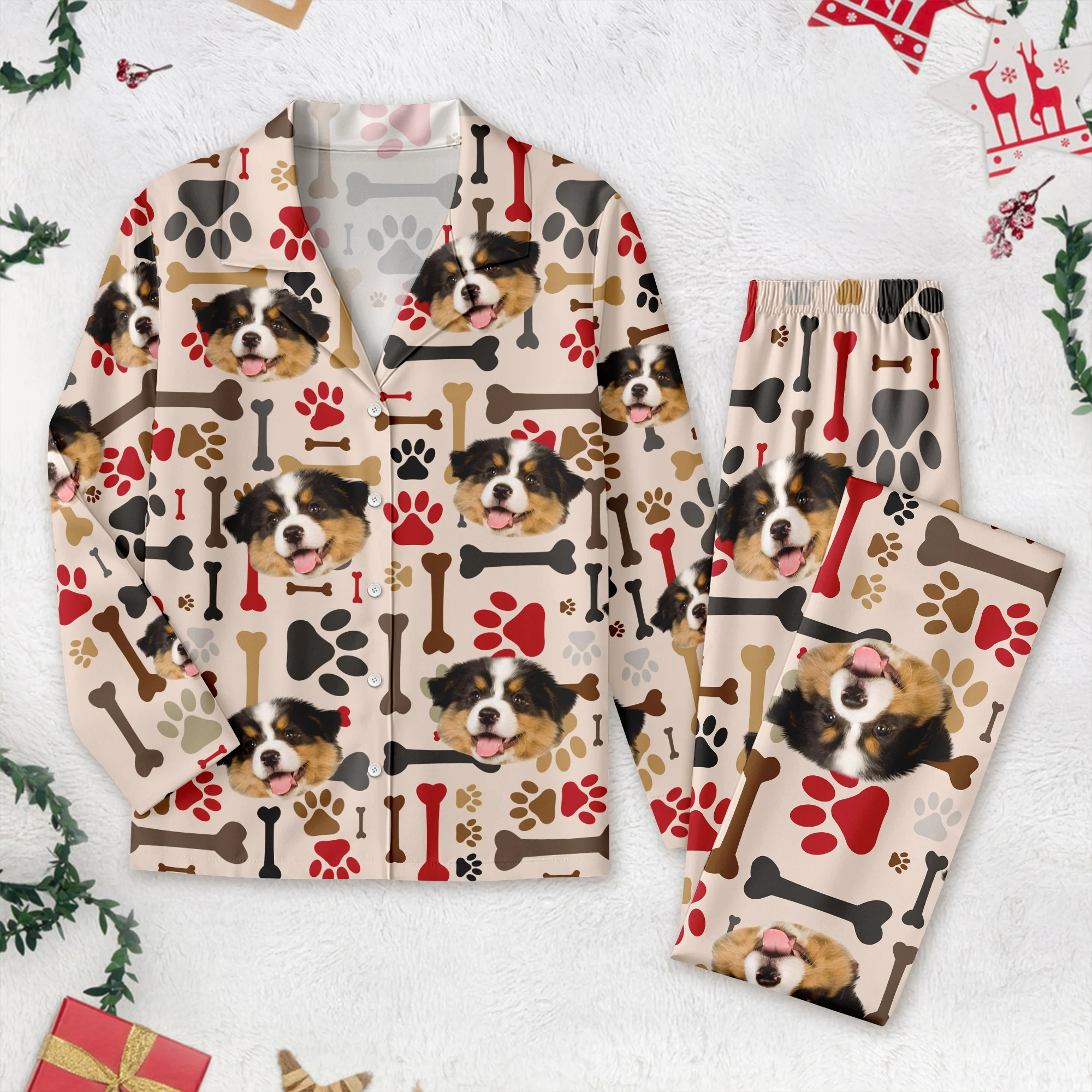 Custom Dog Photo With Paw And Bone Pattern Pajamas TA29 889912
