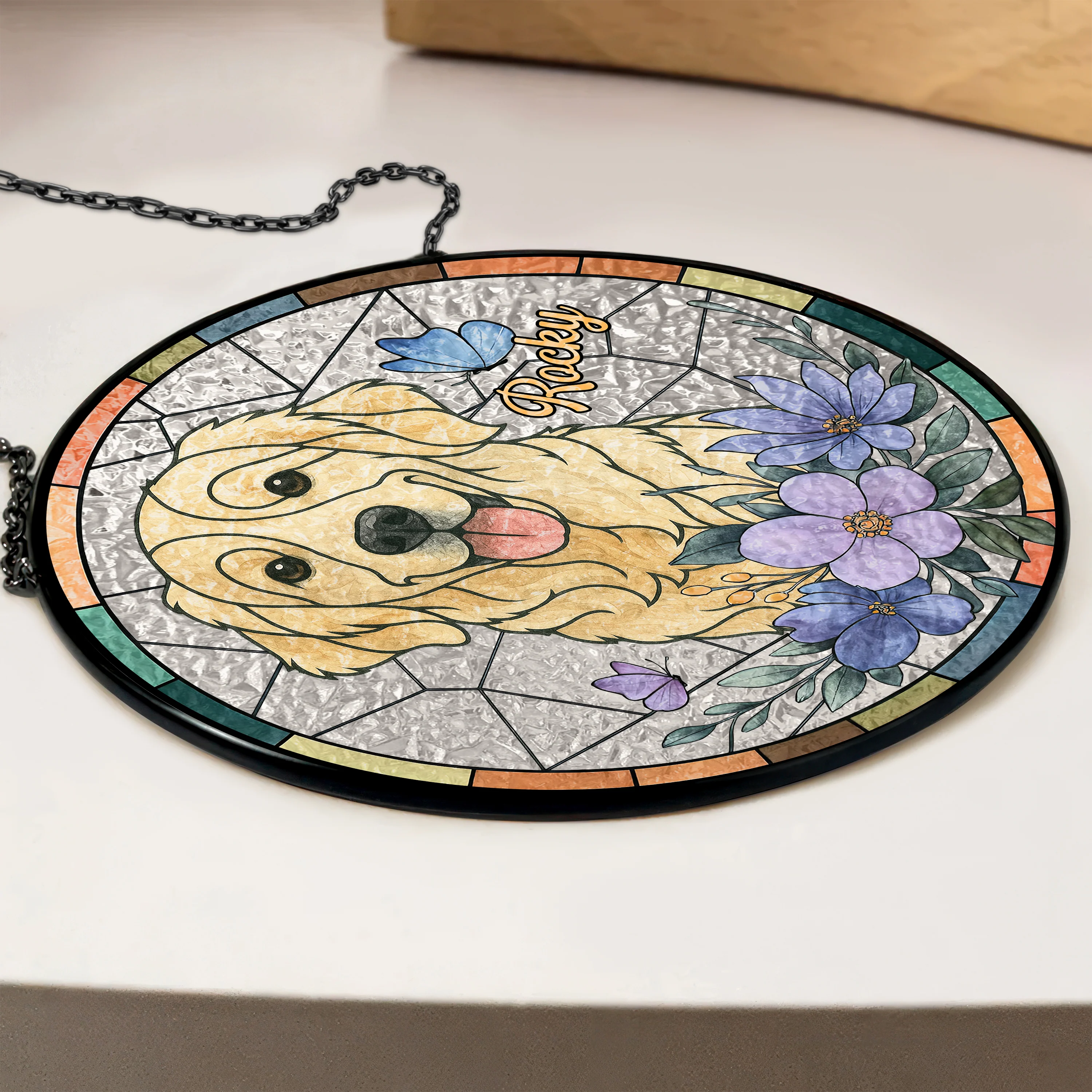 Custom Dog Photo With Sunflower Memorial Stained Glass Suncatcher, Pet Loss Gift HO82 894326 - Image 2