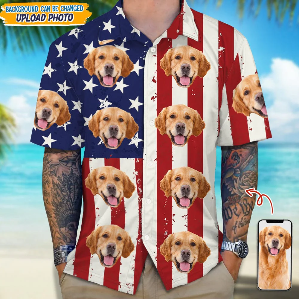 Custom Dog Photo With Us Flag Hawaii Shirt TA29 889228 - Image 3