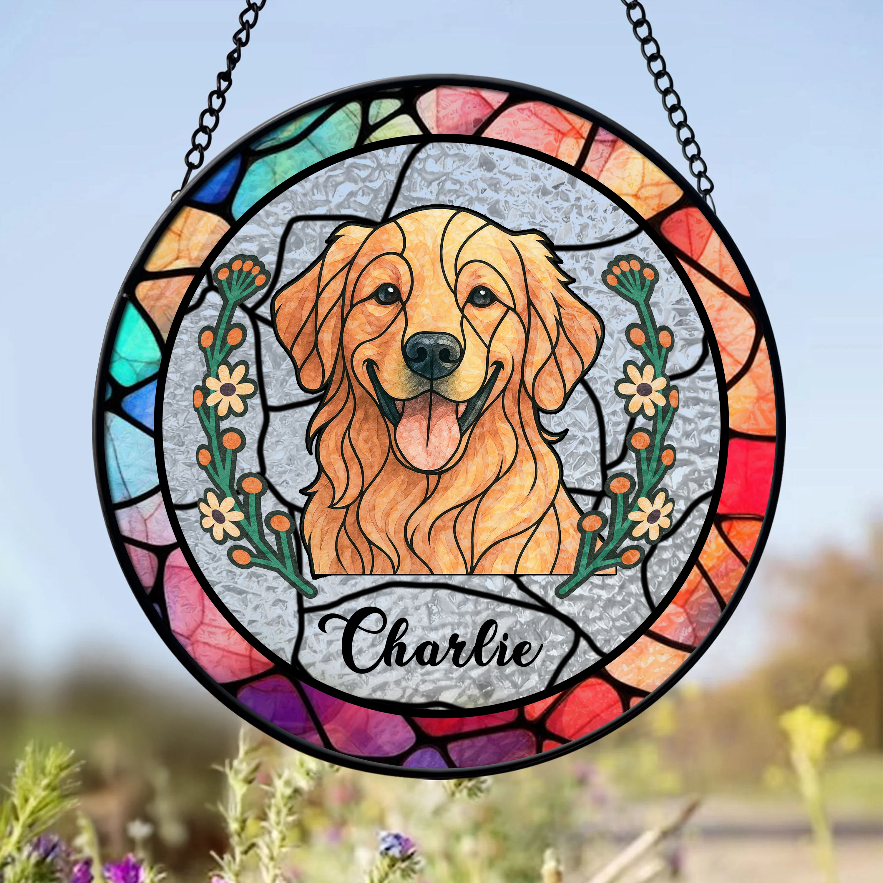 Custom Dog Portrait Photo With Sunflower Memorial Stained Glass Suncatcher, Sympathy Gifts, Pet Loss Gift HO82 894330 - Image 2