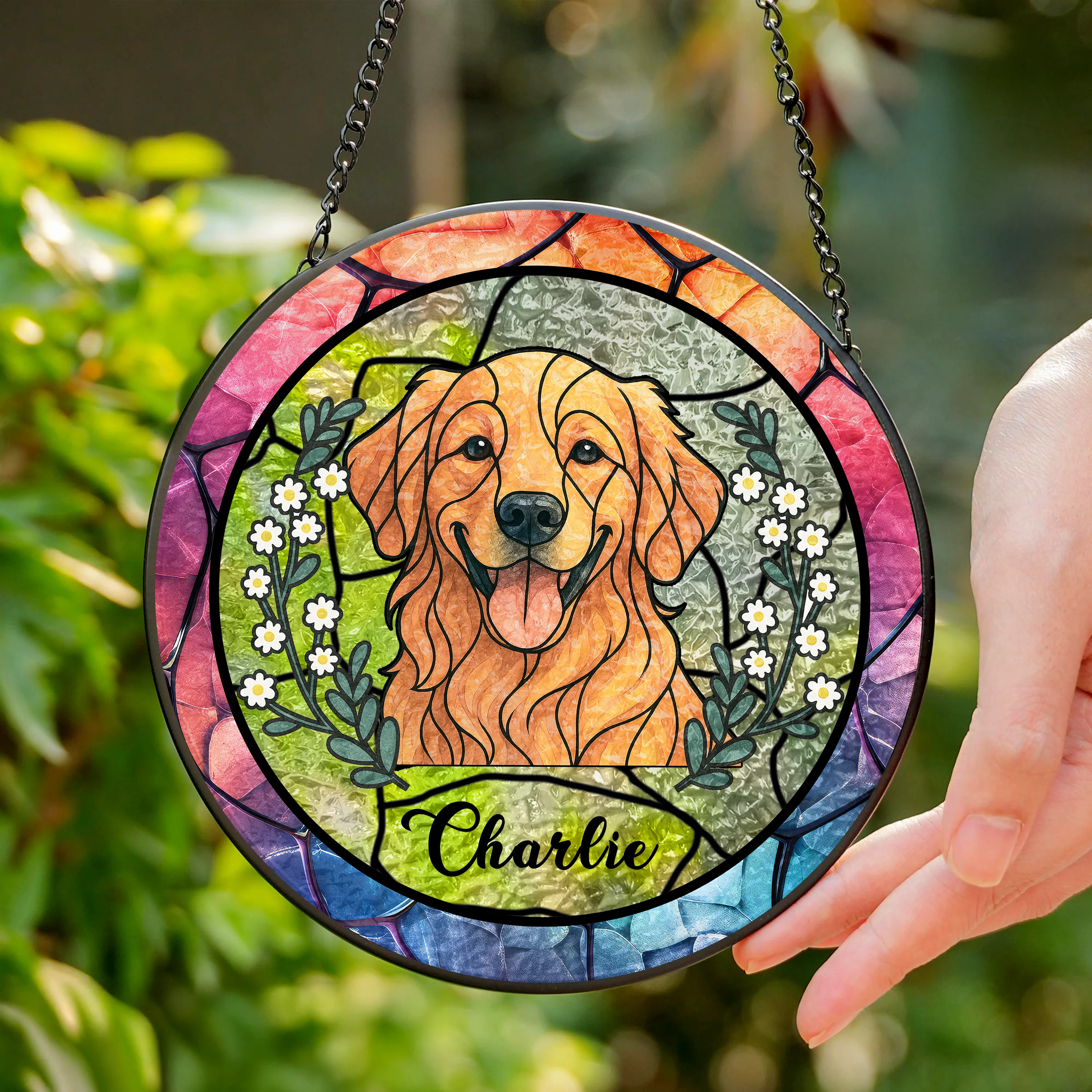 Custom Dog Portrait Photo With Sunflower Memorial Stained Glass Suncatcher, Sympathy Gifts, Pet Loss Gift HO82 894330 - Image 4