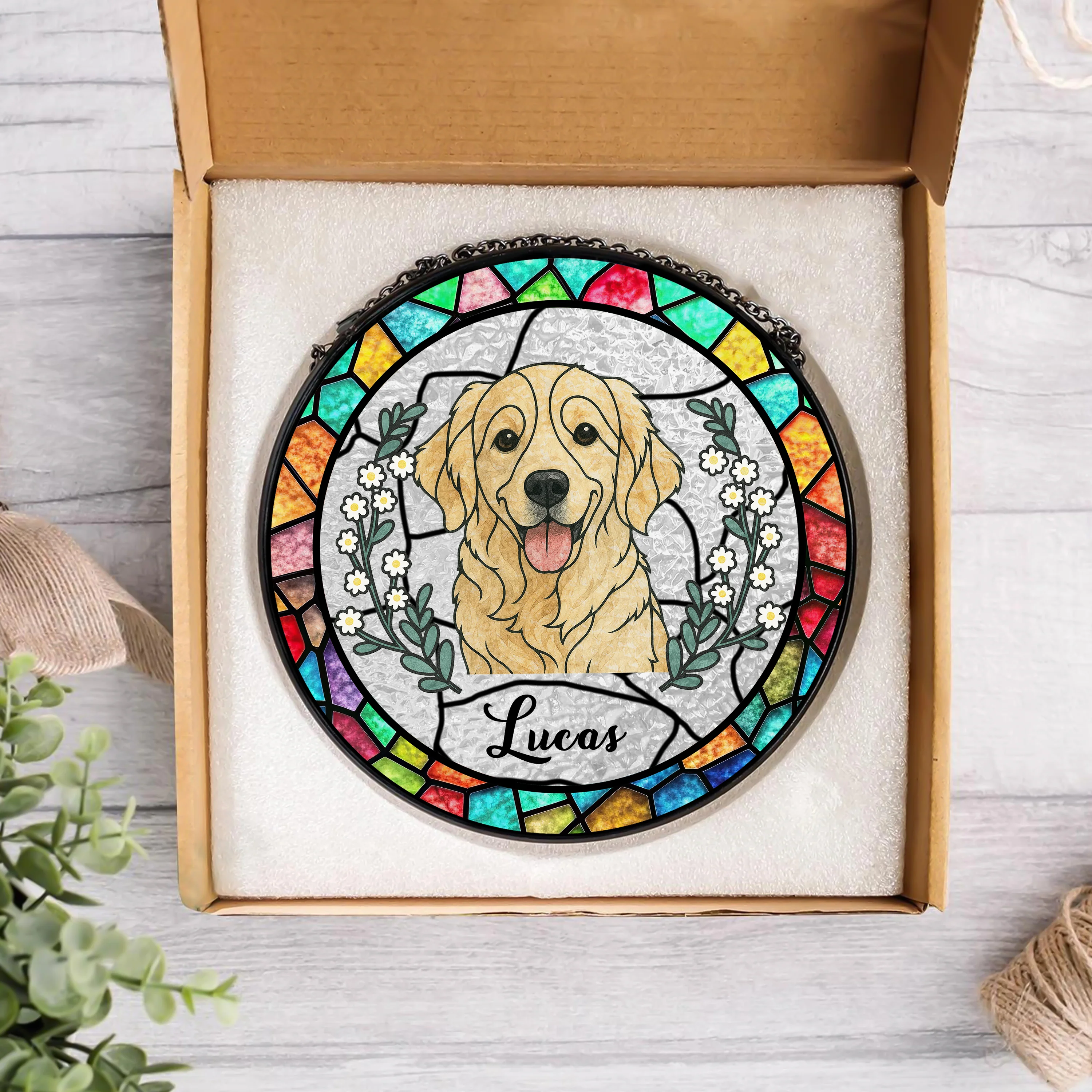 Custom Dog Portrait Photo With Sunflower Memorial Stained Glass Suncatcher, Sympathy Gifts, Pet Loss Gift HO82 894330 - Image 5