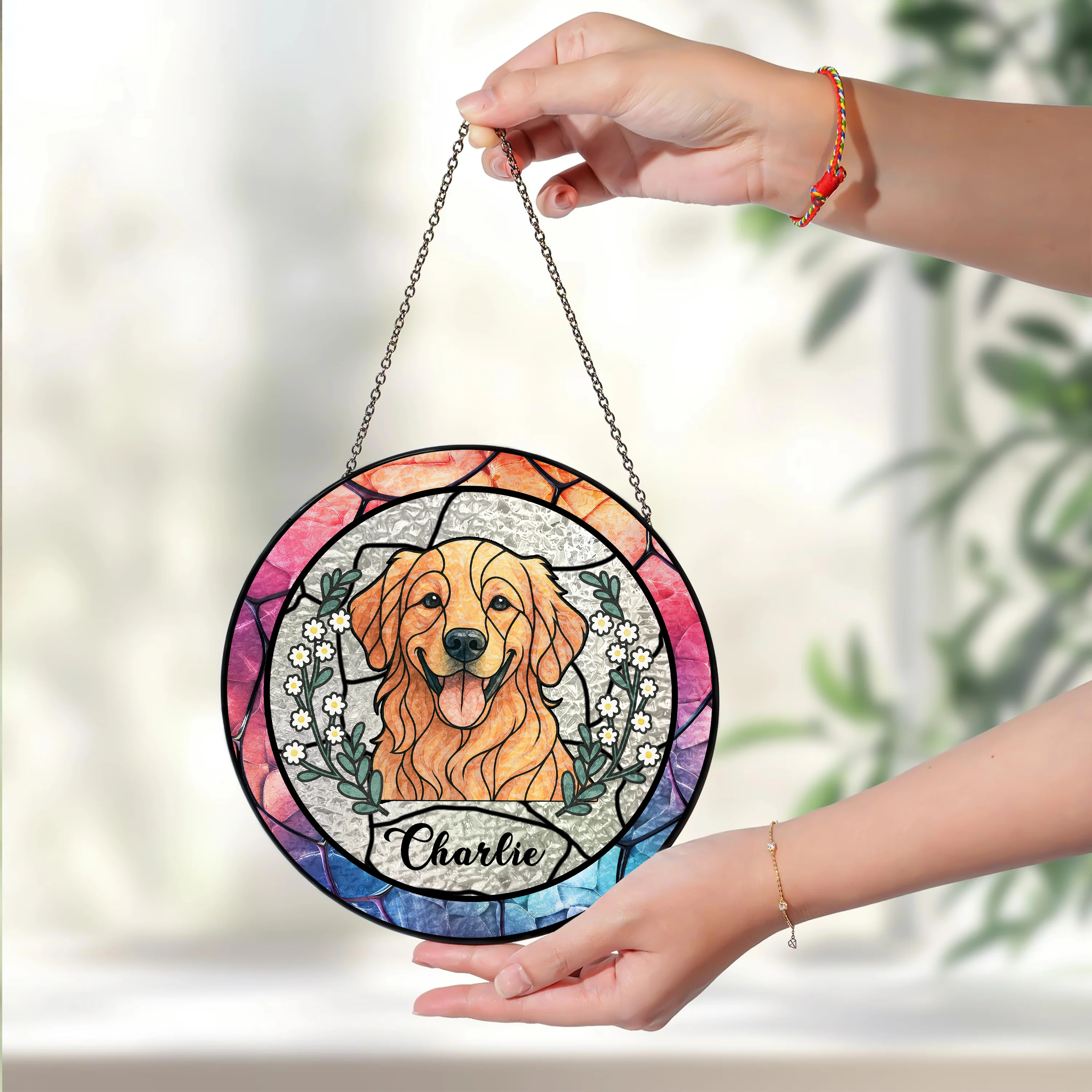 Custom Dog Portrait Photo With Sunflower Memorial Stained Glass Suncatcher, Sympathy Gifts, Pet Loss Gift HO82 894330 - Image 8