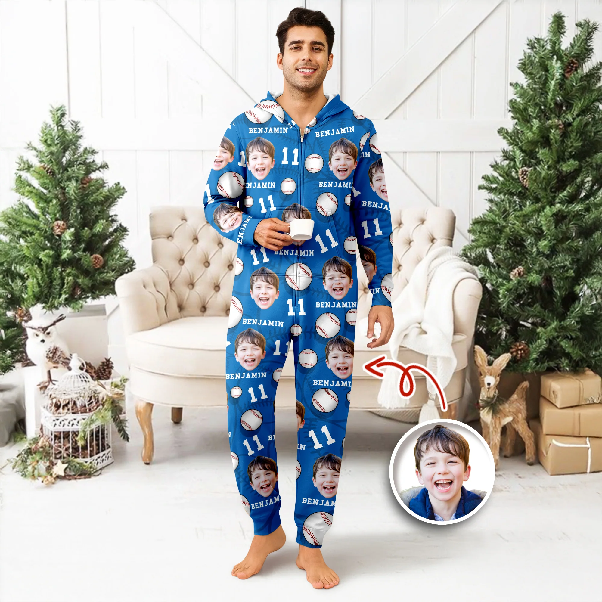 Custom Face Photo And Name Baseball Pattern Onesie Pajamas HO82 894966 - Image 2