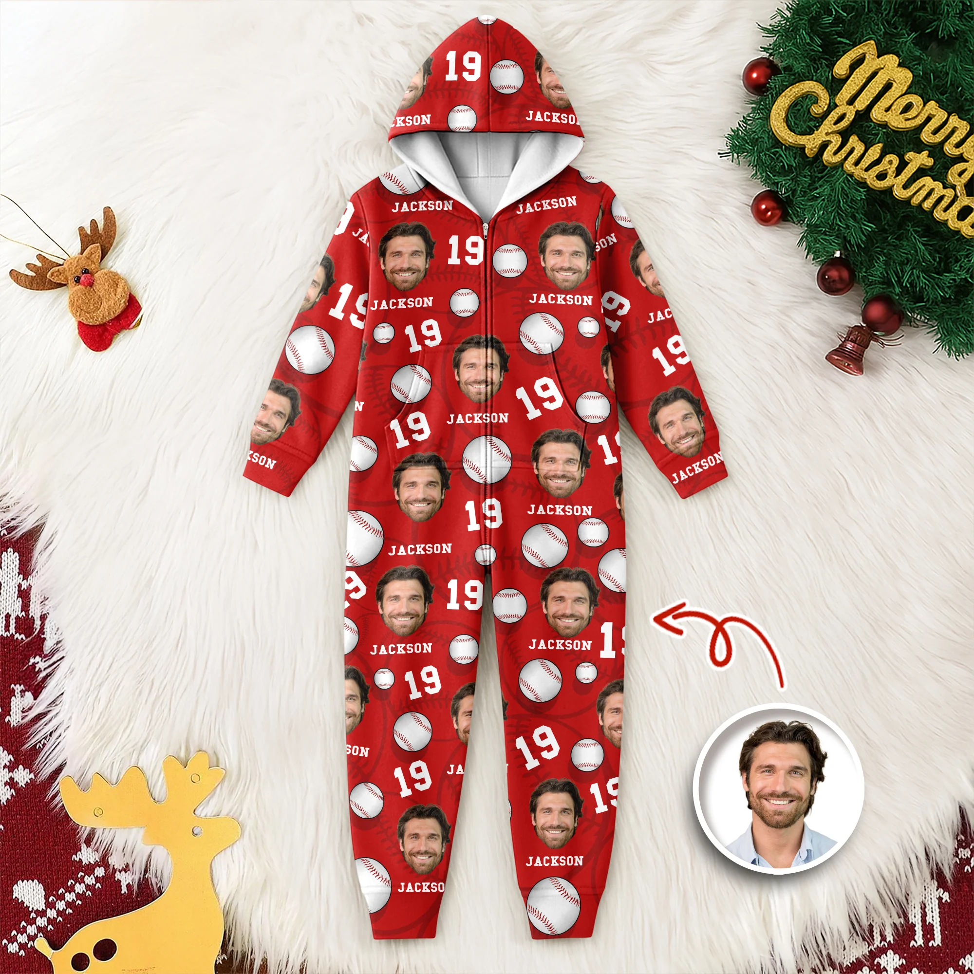 Custom Face Photo And Name Baseball Pattern Onesie Pajamas HO82 894966 - Image 6