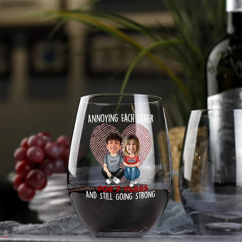 Custom Face Photo Annoying For Year Still Going Strong Couple Stemless Wine Glass For Valentine's Day HO82 893454 - Image 9