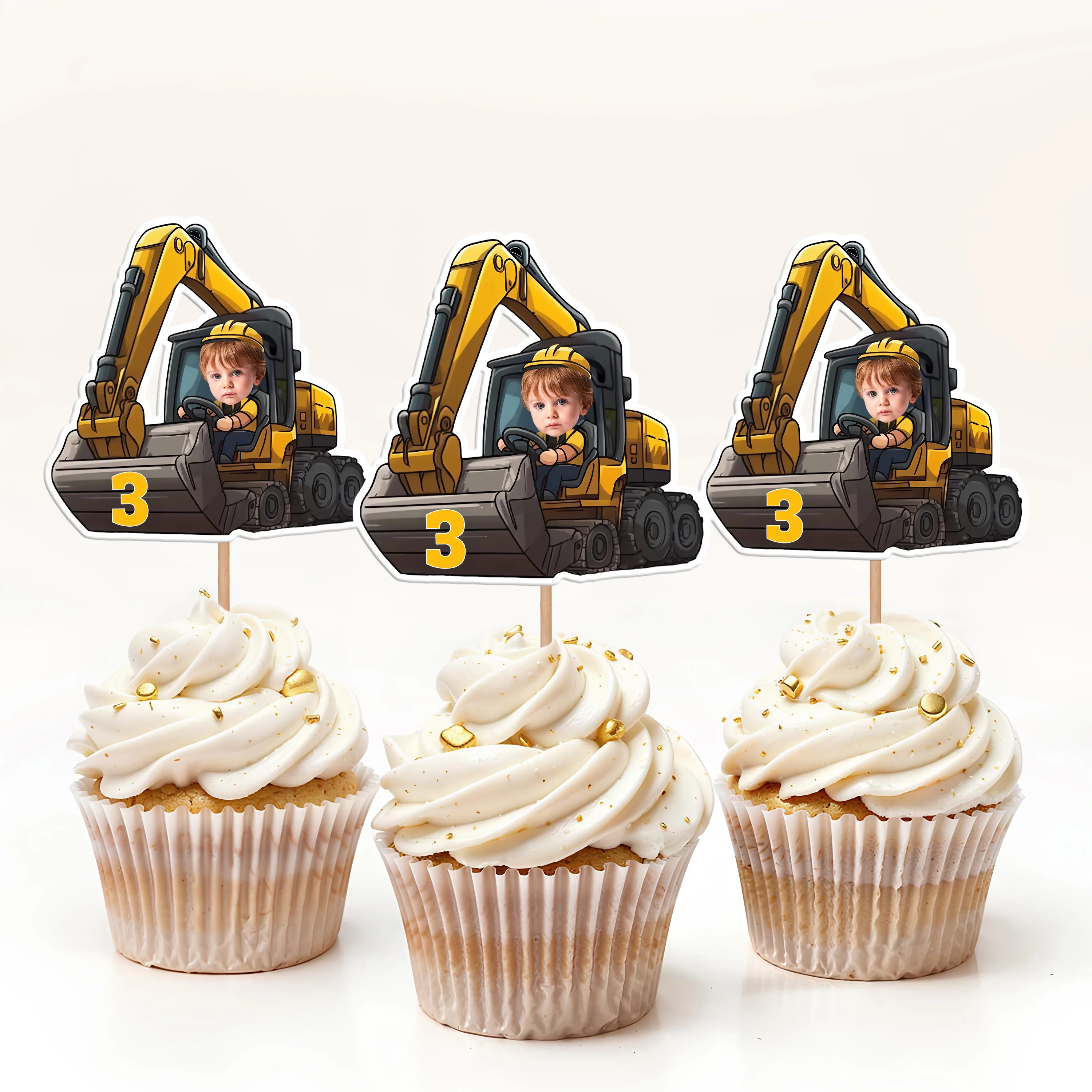 Custom Face Photo Excavator Lovers Cupcake Toppers Personalised Birthday Gift Party Decor HO82 893572 - Image 3