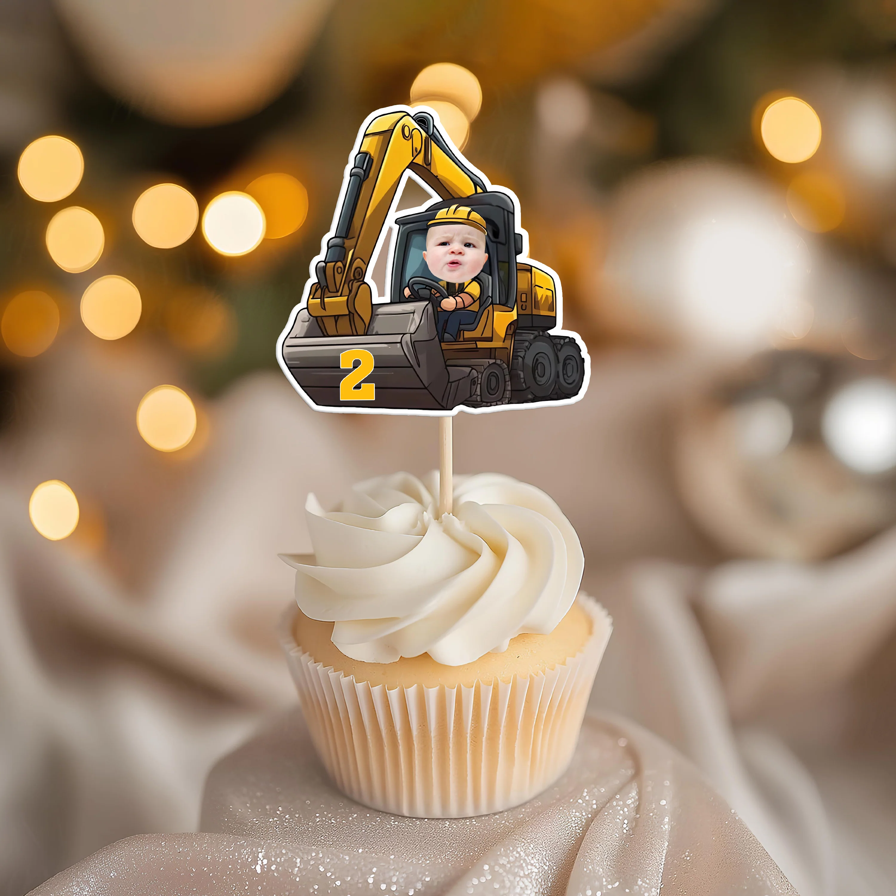 Custom Face Photo Excavator Lovers Cupcake Toppers Personalised Birthday Gift Party Decor HO82 893572 - Image 4