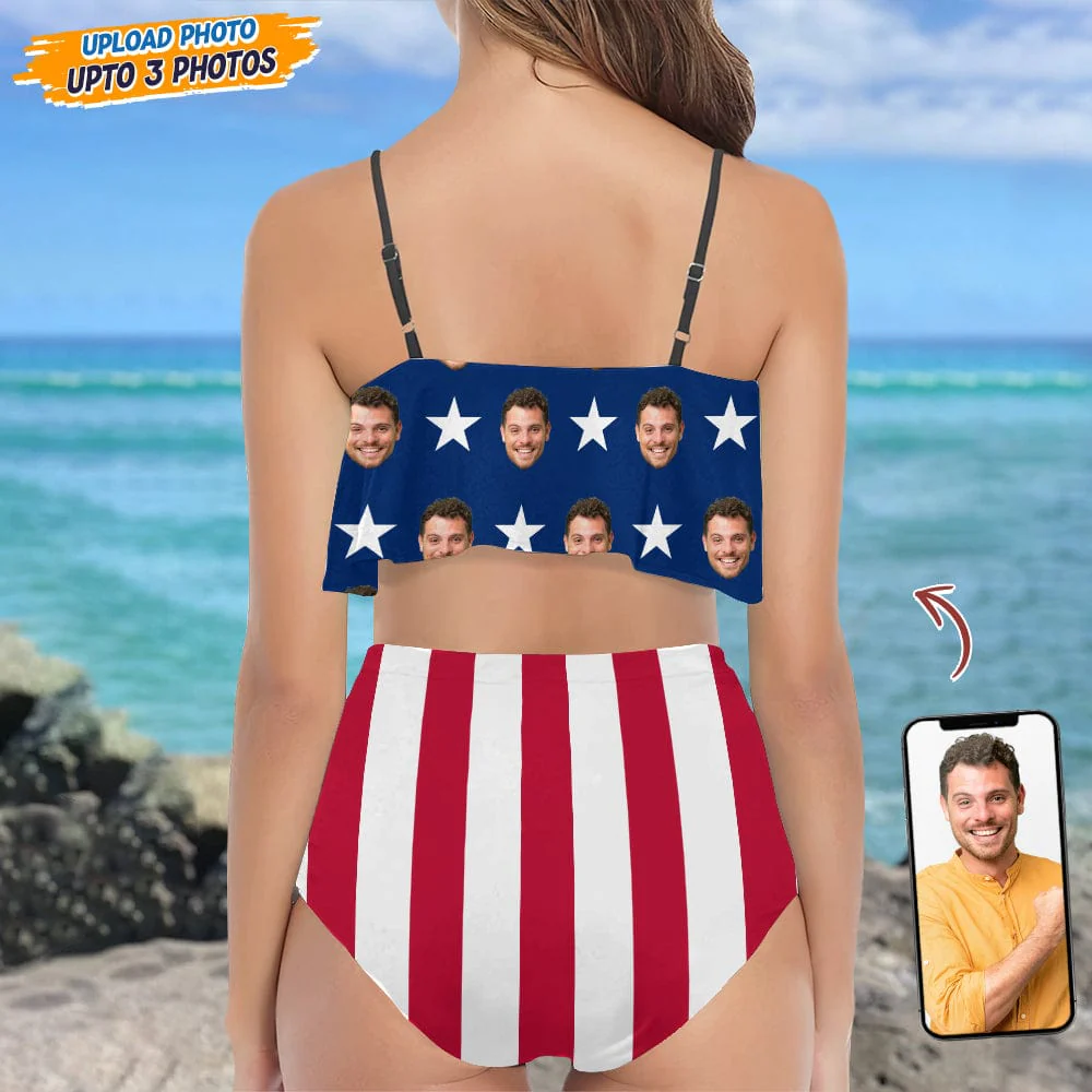 Custom Face Photo With US Flag Bikini Swimsuit K228 889308 - Image 2