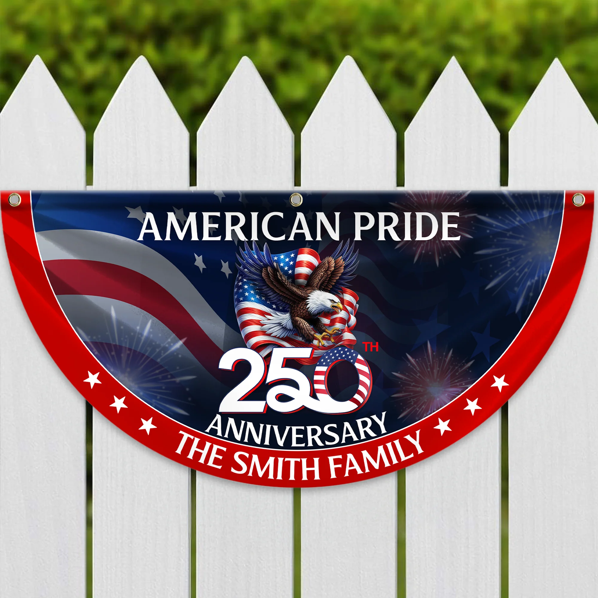 Custom Family Name American Pride Patriotic 250th Anniversary Eagle 1776–2026 Non-pleated Fan Flag HO82 901312 - Image 2