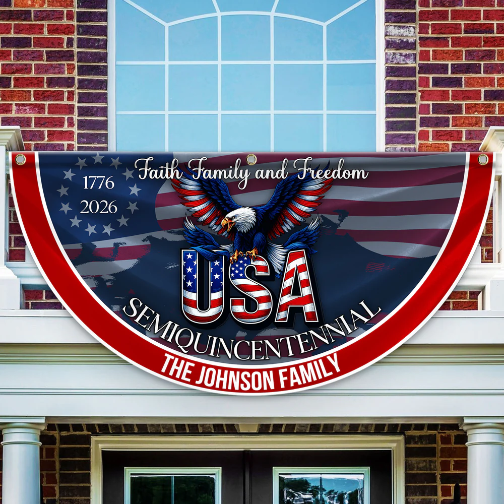 Custom Family Name Faith, Family & Freedom USA 250 Years Patriotic Non-pleated Fan Flag HO82 901314 - Image 6