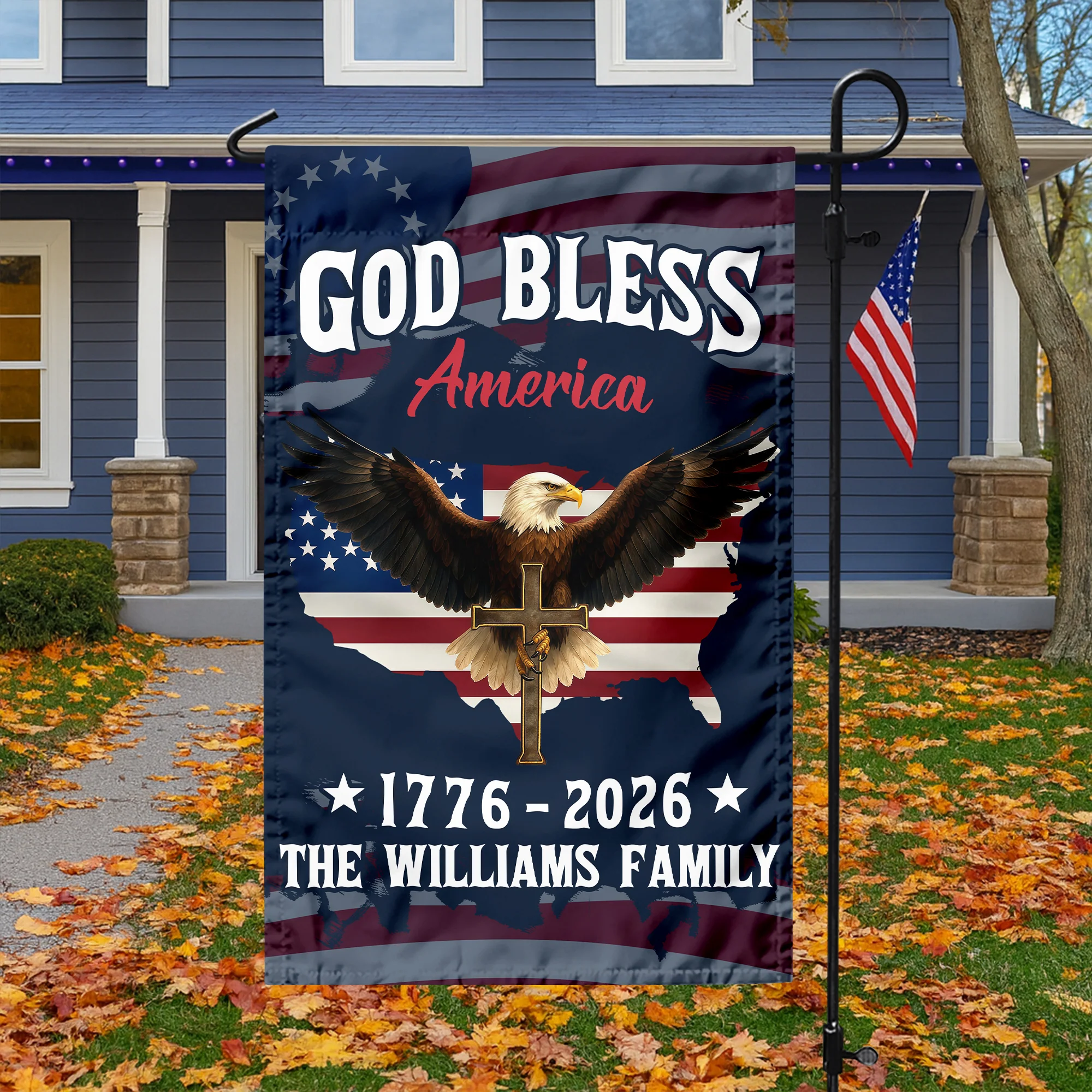 Custom Family Name Patriotic 250th Anniversary God Bless America Eagle 1776–2026 Garden Flag HO82 900870 - Image 4