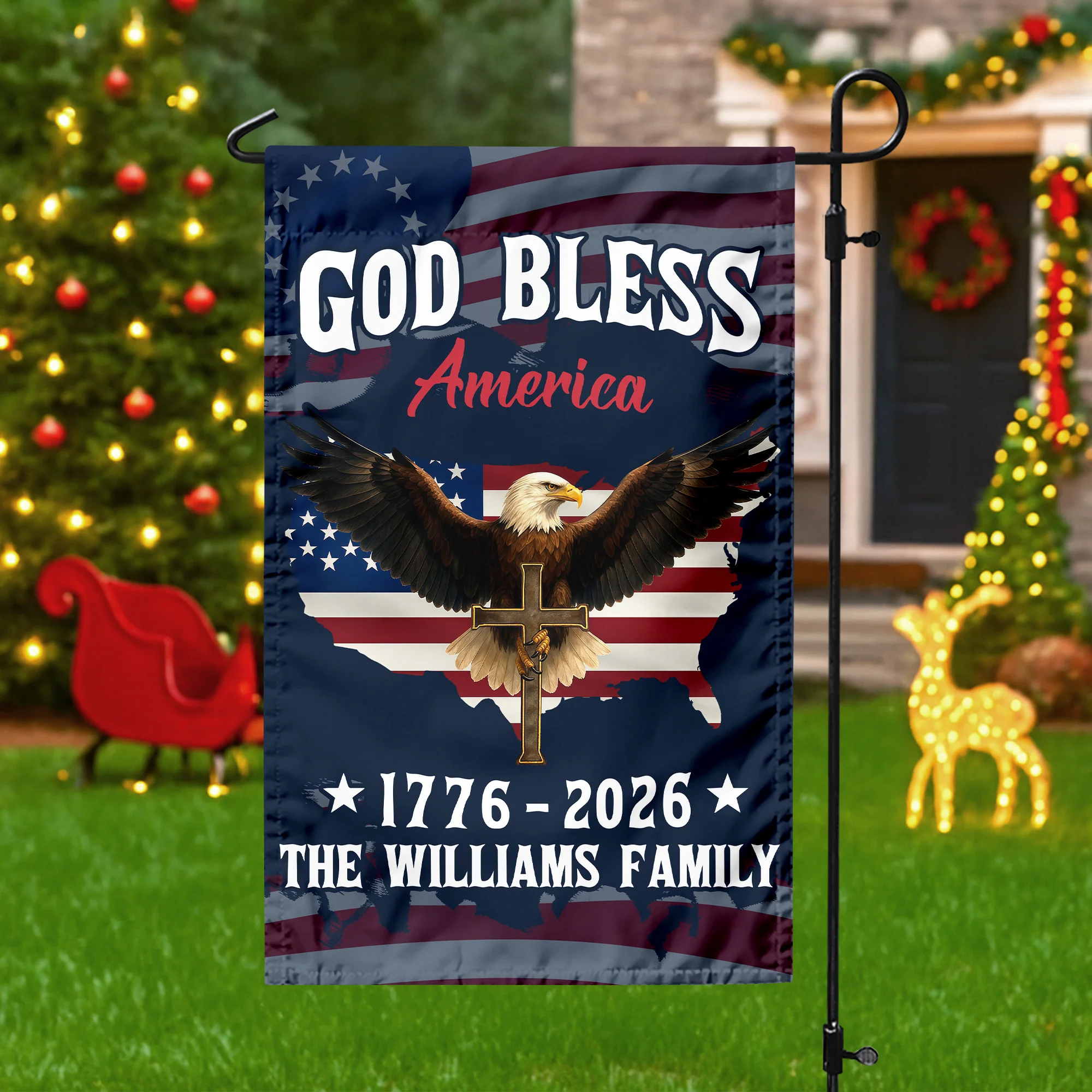 Custom Family Name Patriotic 250th Anniversary God Bless America Eagle 1776–2026 Garden Flag HO82 900870 - Image 6