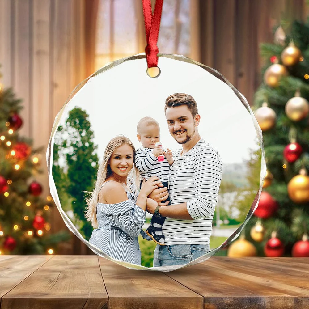 Custom Family Picture Gift For Parents Couple Friends Christmas Glass Circle Ornament HO82 893042 - Image 3
