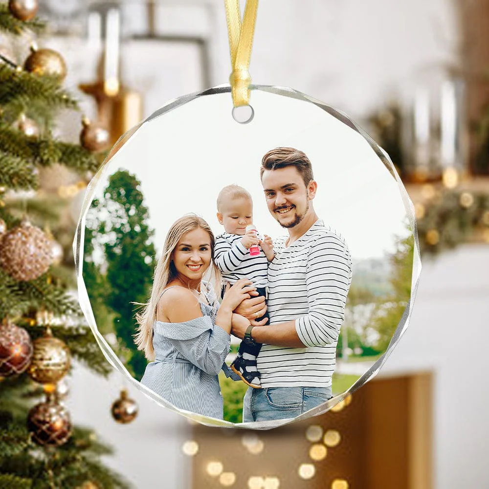 Custom Family Picture Gift For Parents Couple Friends Christmas Glass Circle Ornament HO82 893042 - Image 4