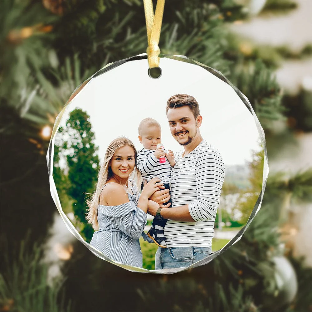 Custom Family Picture Gift For Parents Couple Friends Christmas Glass Circle Ornament HO82 893042 - Image 6