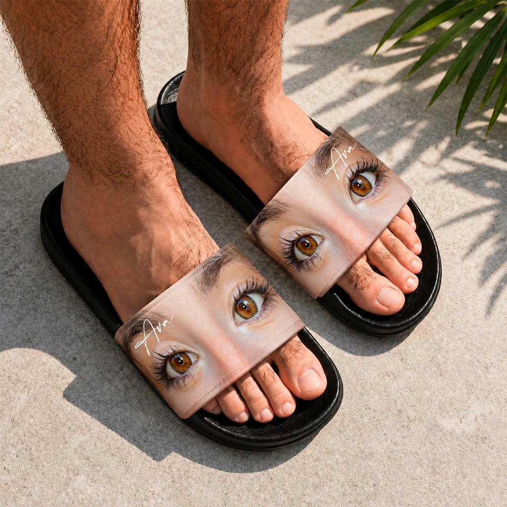 Custom Funny Eyes Photo Slide Sandals - Gift For Summer, Birthday, Girlfriend, Boyfriend HO82 902560 - Image 2