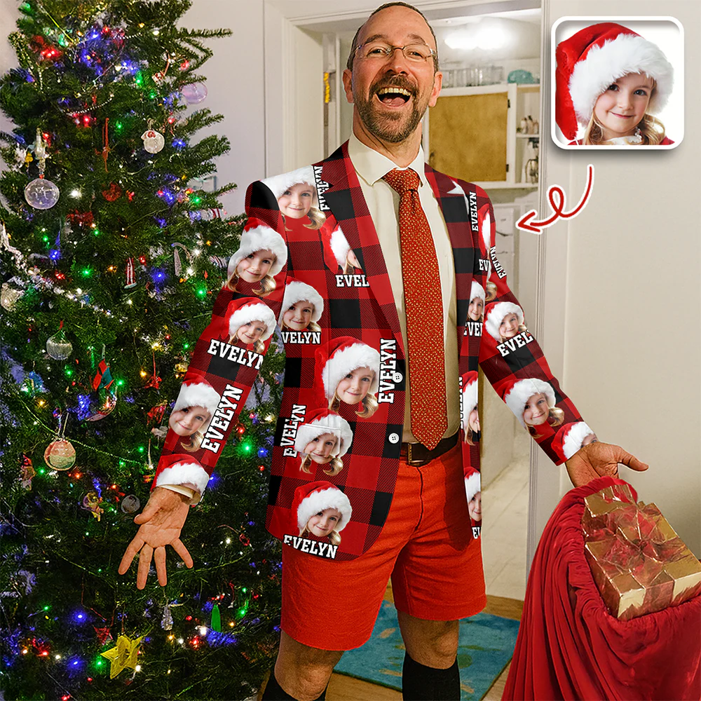 Custom Funny Face Photo With Christmas Background Family Men's Suits HO82 N369 900226 - Image 2