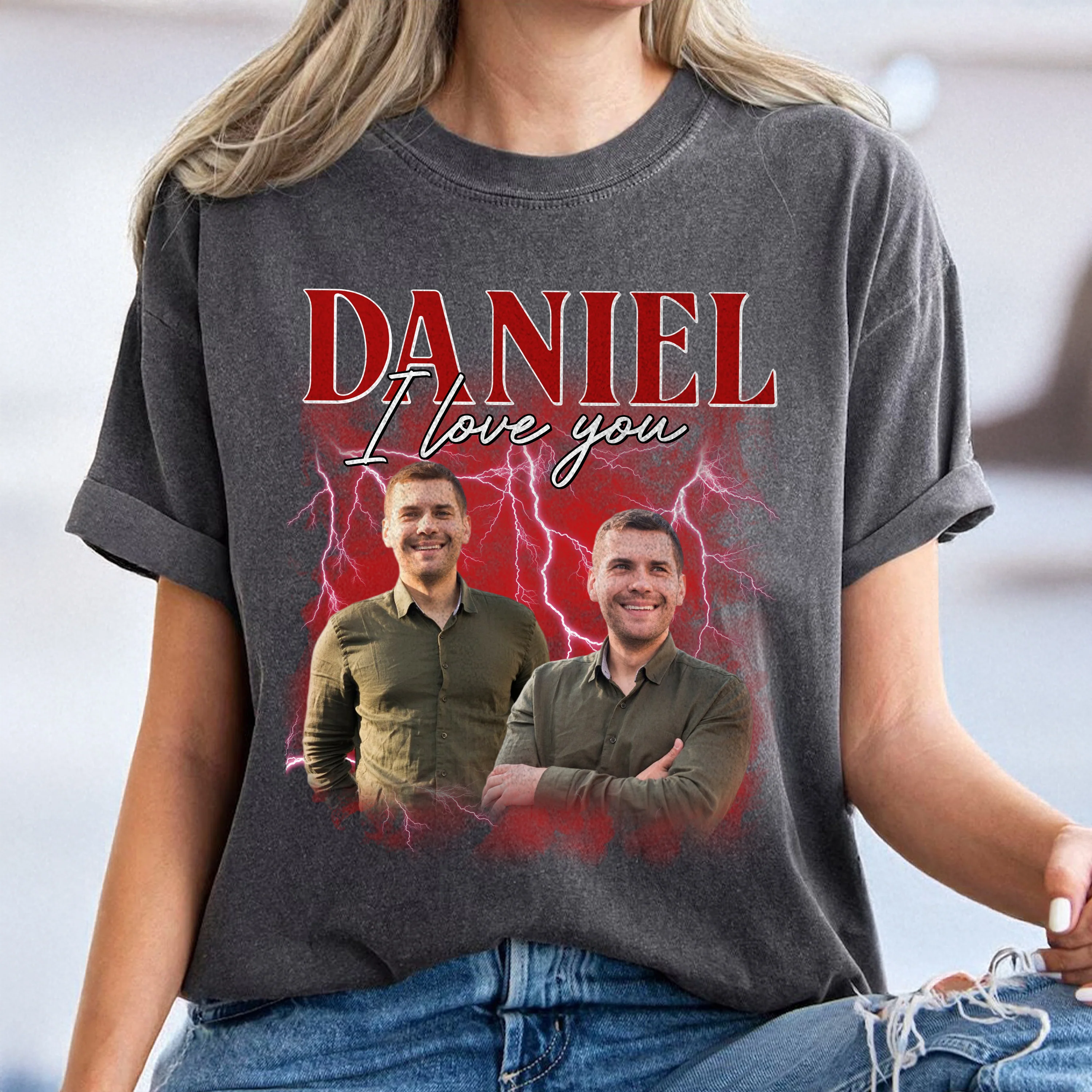 Custom Girlfriend Boyfriend Photo Vintage Bootleg Couple Comfort Shirt HO82 894904 - Image 5