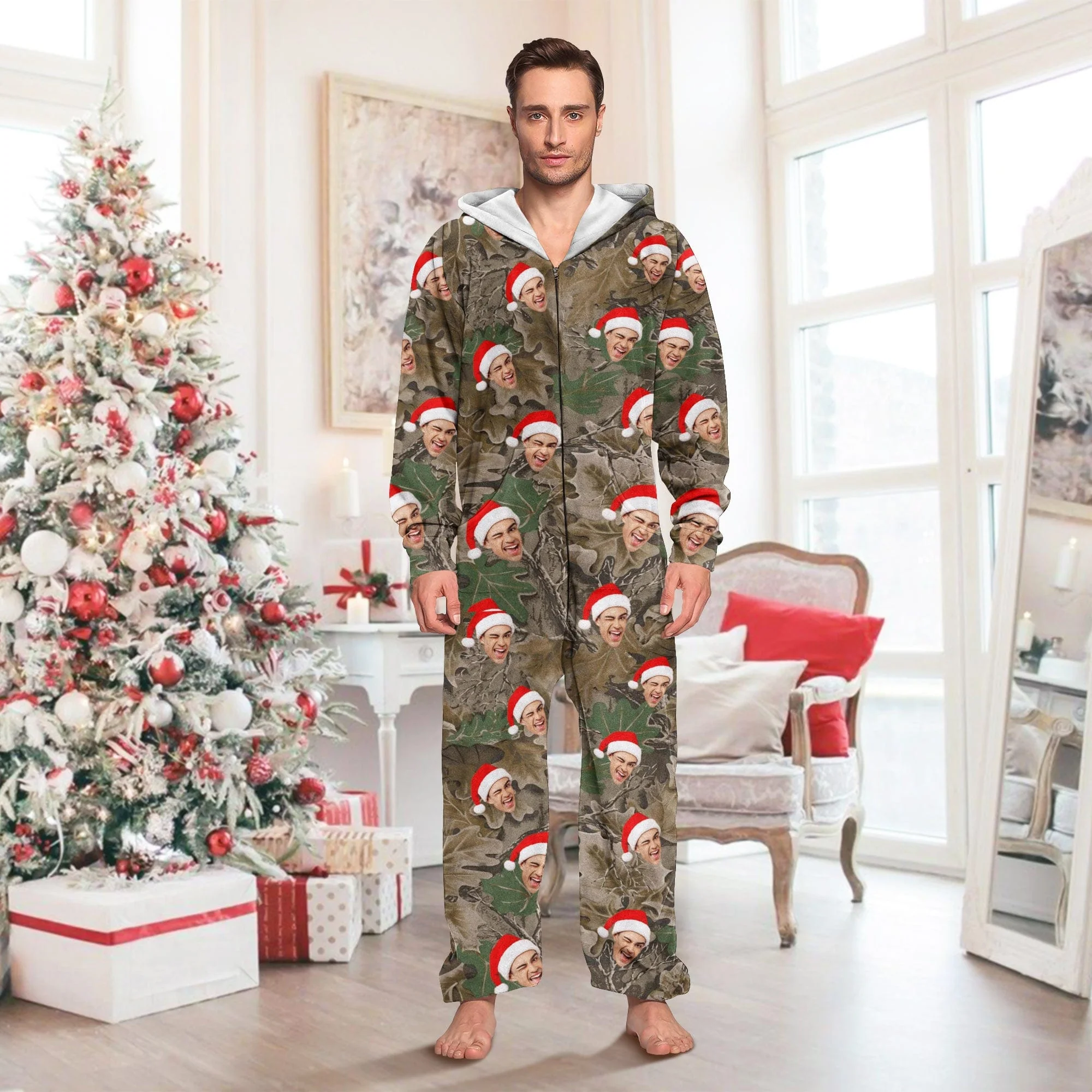 Custom Human Face Photo With Camo Background Onesie Pajamas HO82 893378 - Image 3