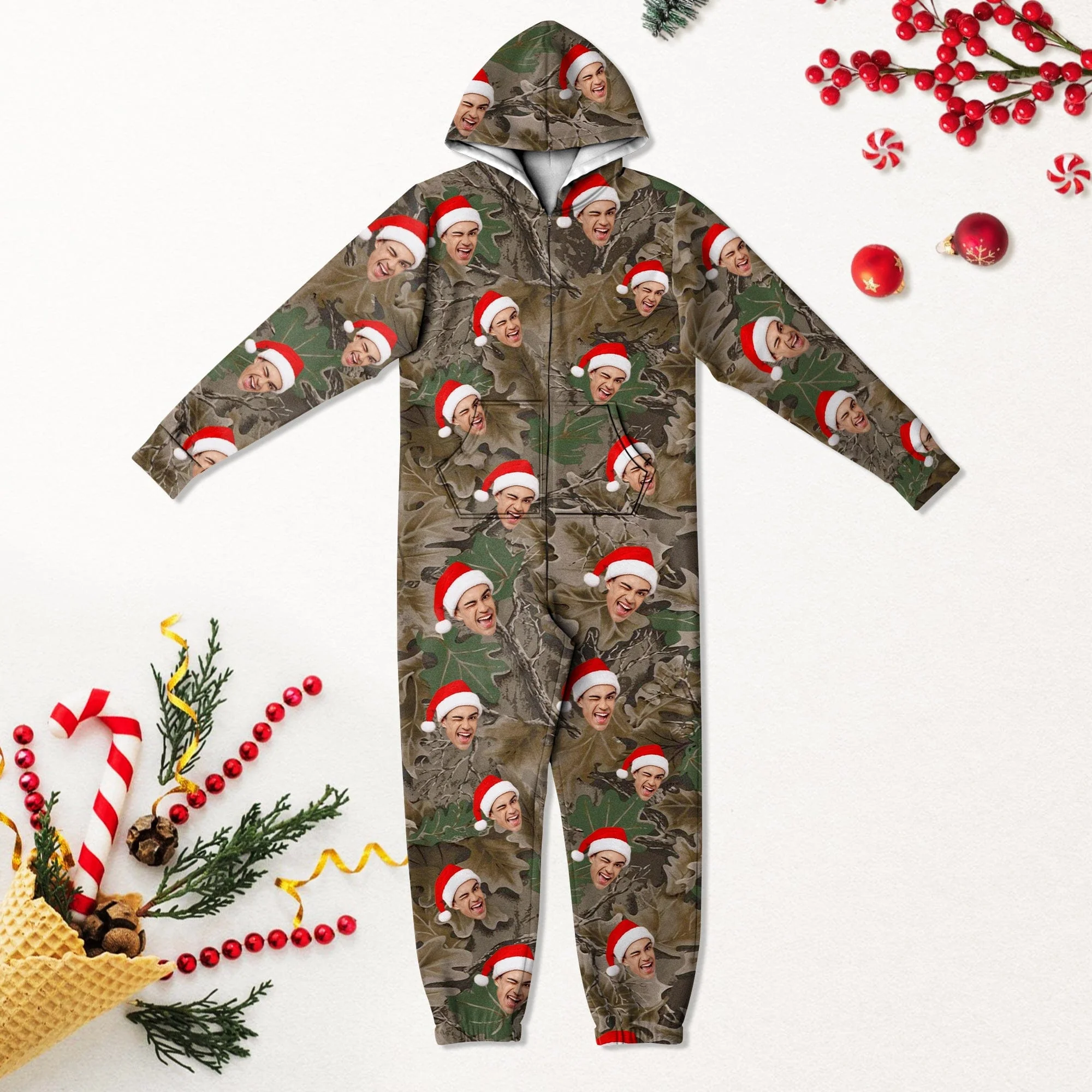 Custom Human Face Photo With Camo Background Onesie Pajamas HO82 893378 - Image 4