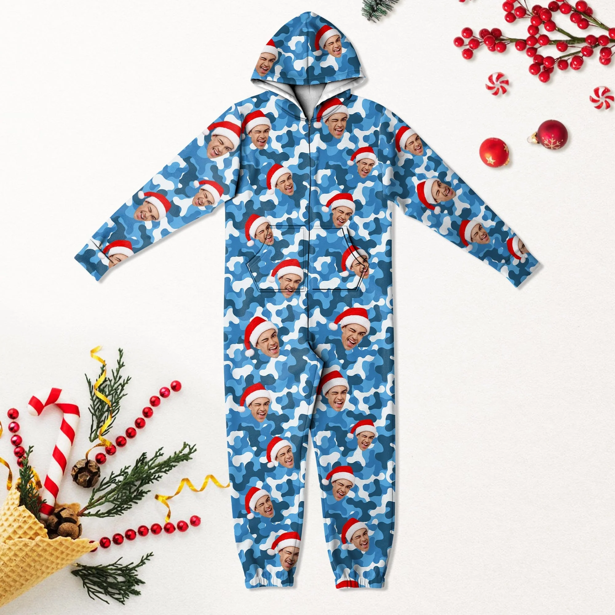 Custom Human Face Photo With Camo Background Onesie Pajamas HO82 893378 - Image 5