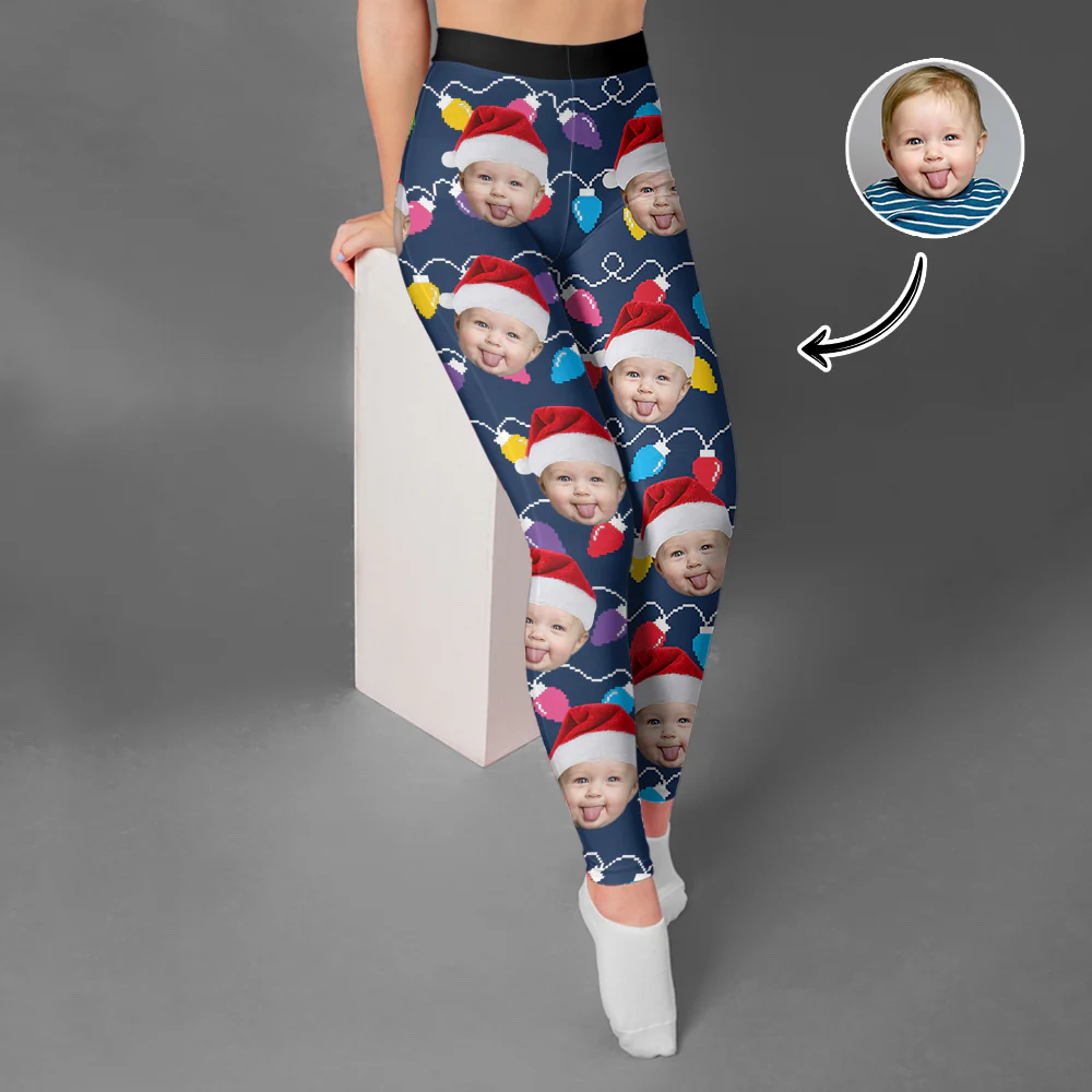 Custom Human Face Photo With Colorful Christmas Lights Legging HO82 900480 - Image 3