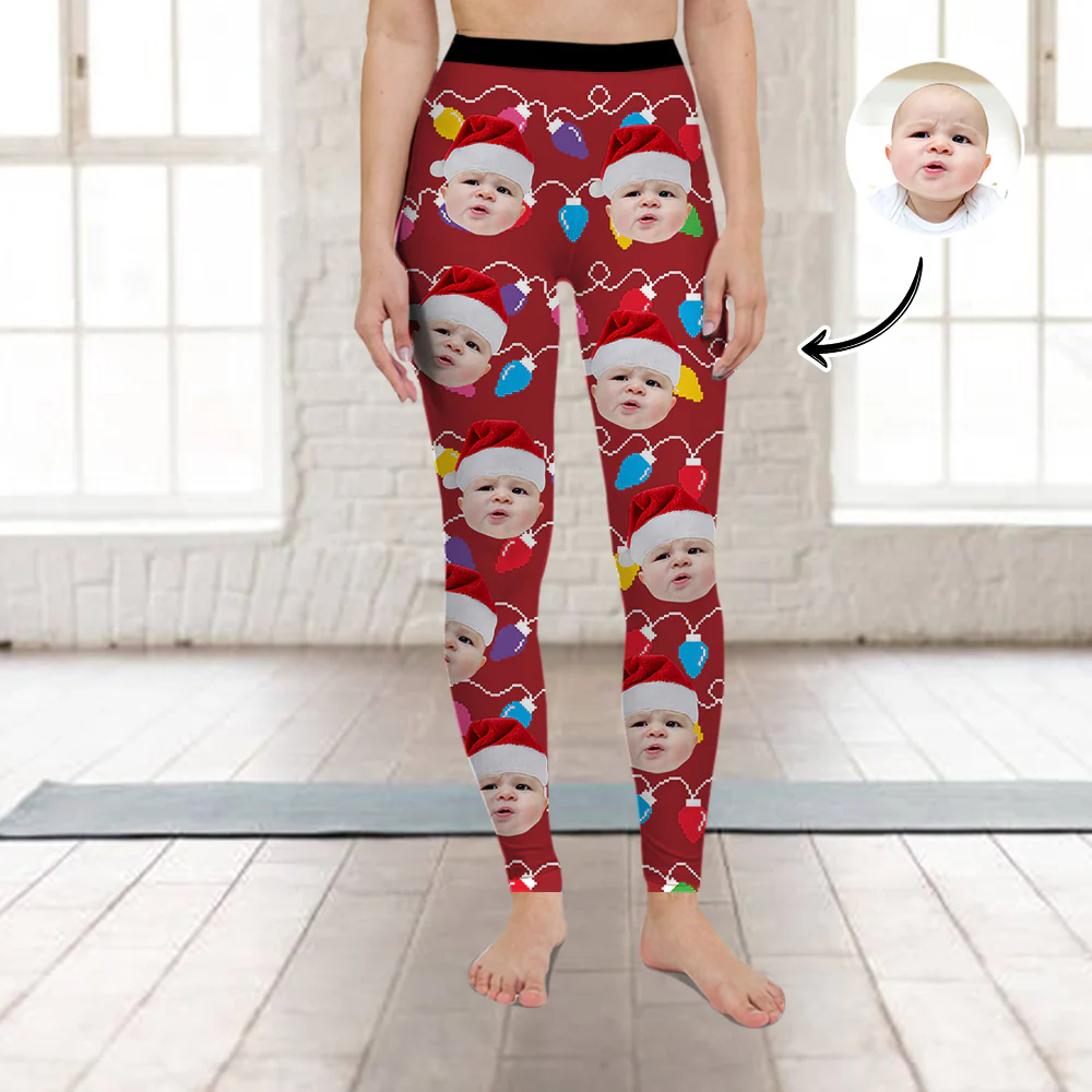 Custom Human Face Photo With Colorful Christmas Lights Legging HO82 900480 - Image 4