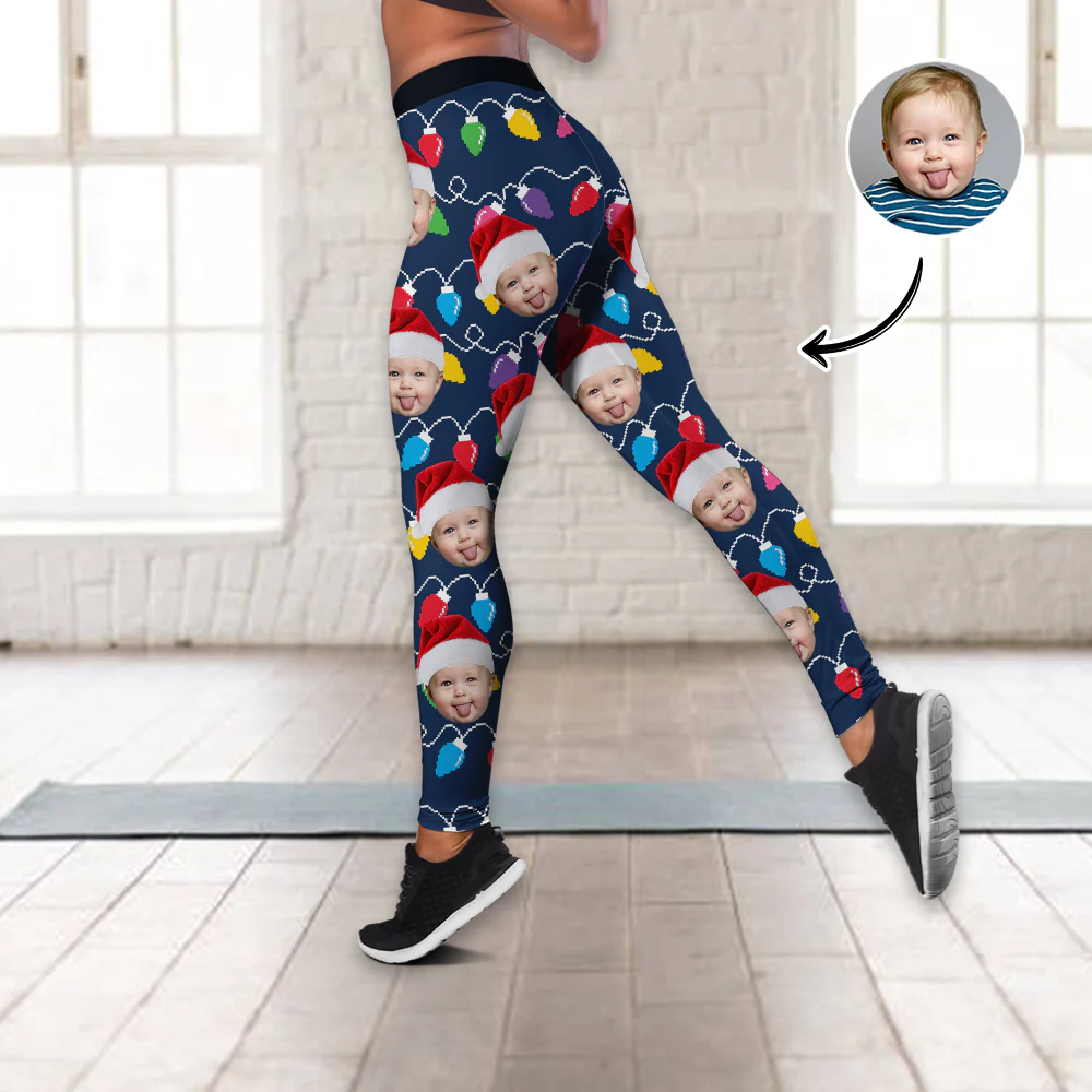 Custom Human Face Photo With Colorful Christmas Lights Legging HO82 900480 - Image 5