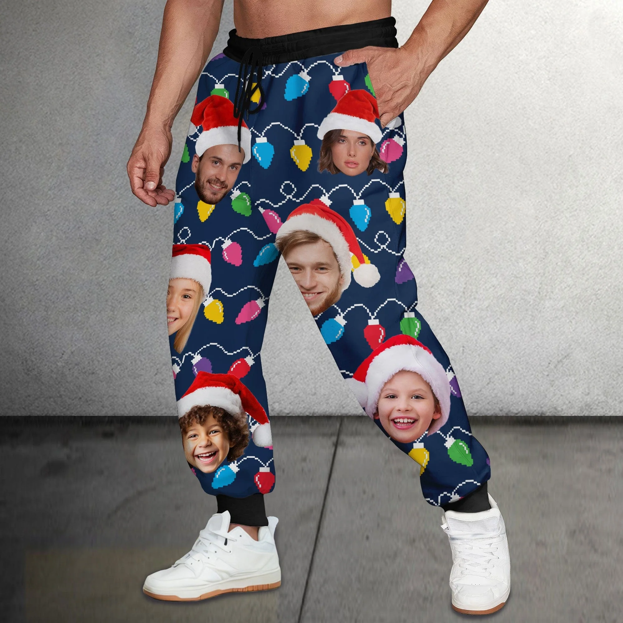 Custom Human Face Photo With Colorful Christmas Lights Sweatpants N304 889910 - Image 4