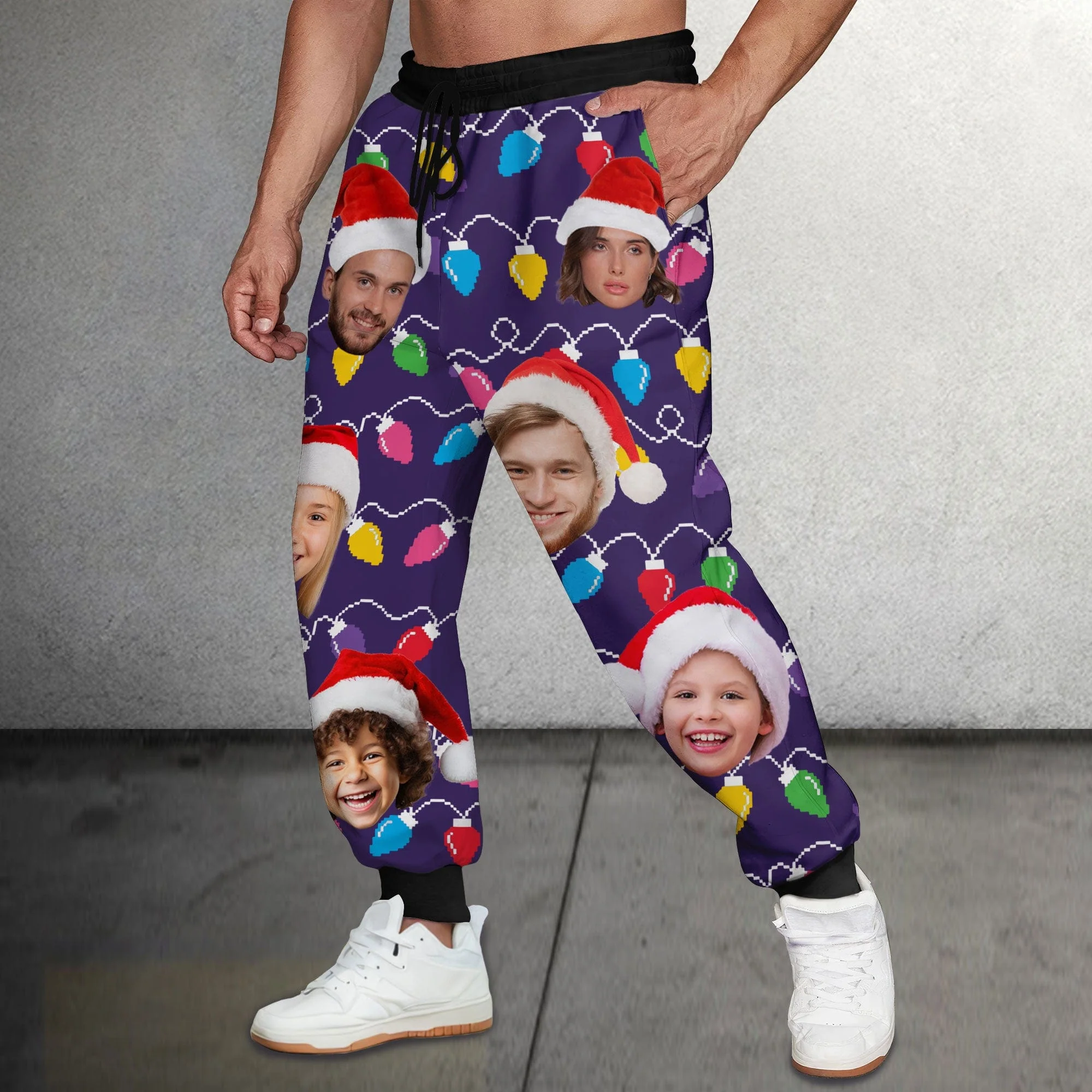Custom Human Face Photo With Colorful Christmas Lights Sweatpants N304 889910 - Image 7