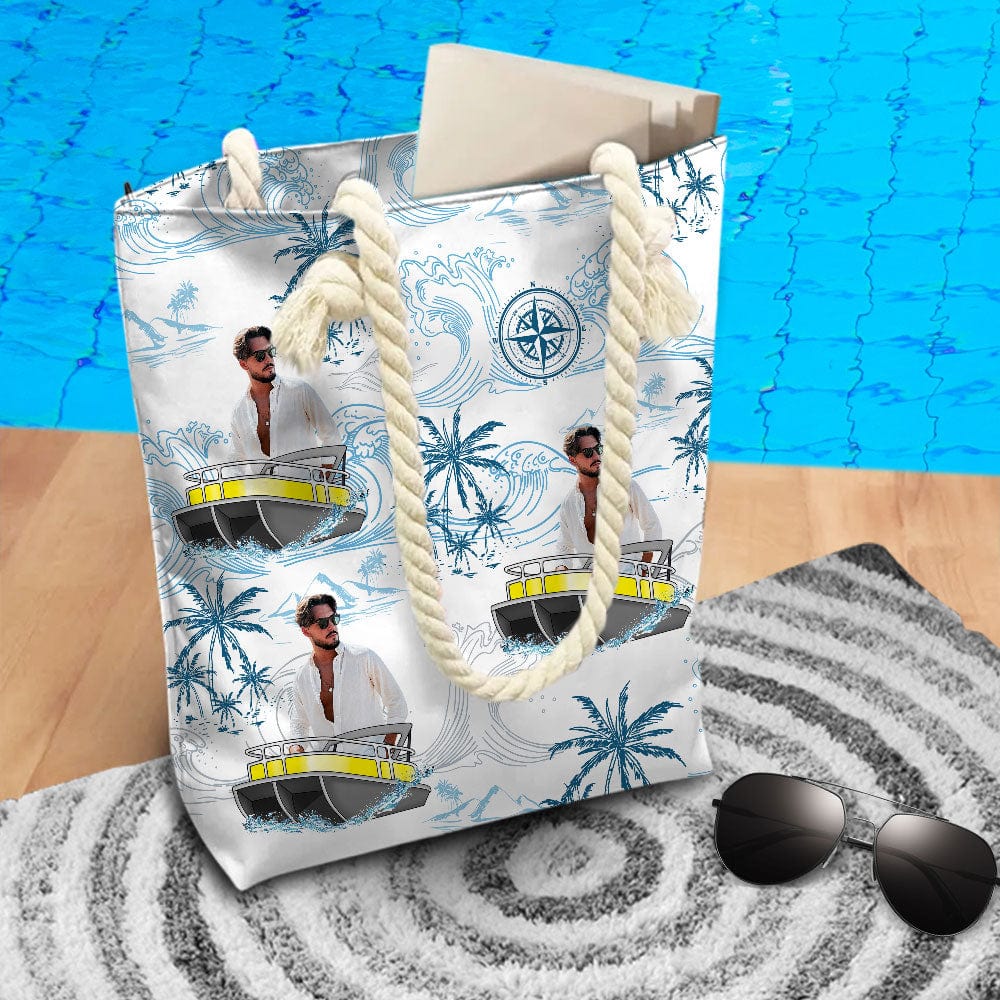Custom Human Photo Boating Pontoon Beach Tote Bag HO82 891154 - Image 3