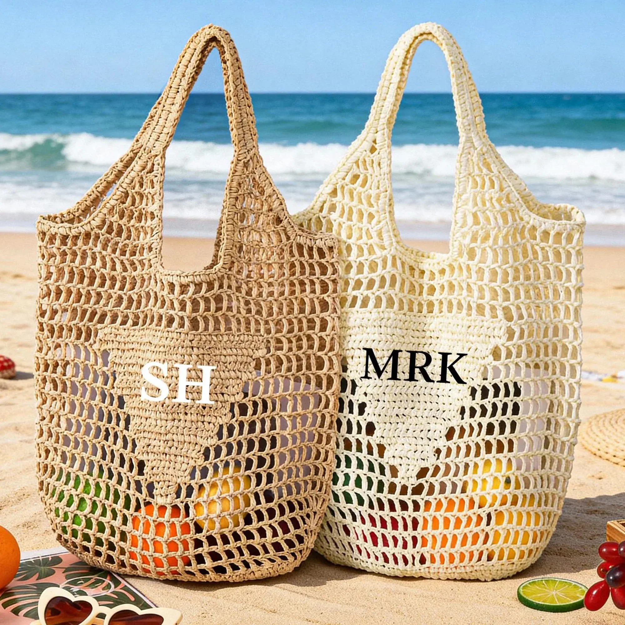 Custom Initials Beach Straw Bag - Summer Gift For Women, Mother's Day, Wife, Girlfriend HO82 902040 - Image 8