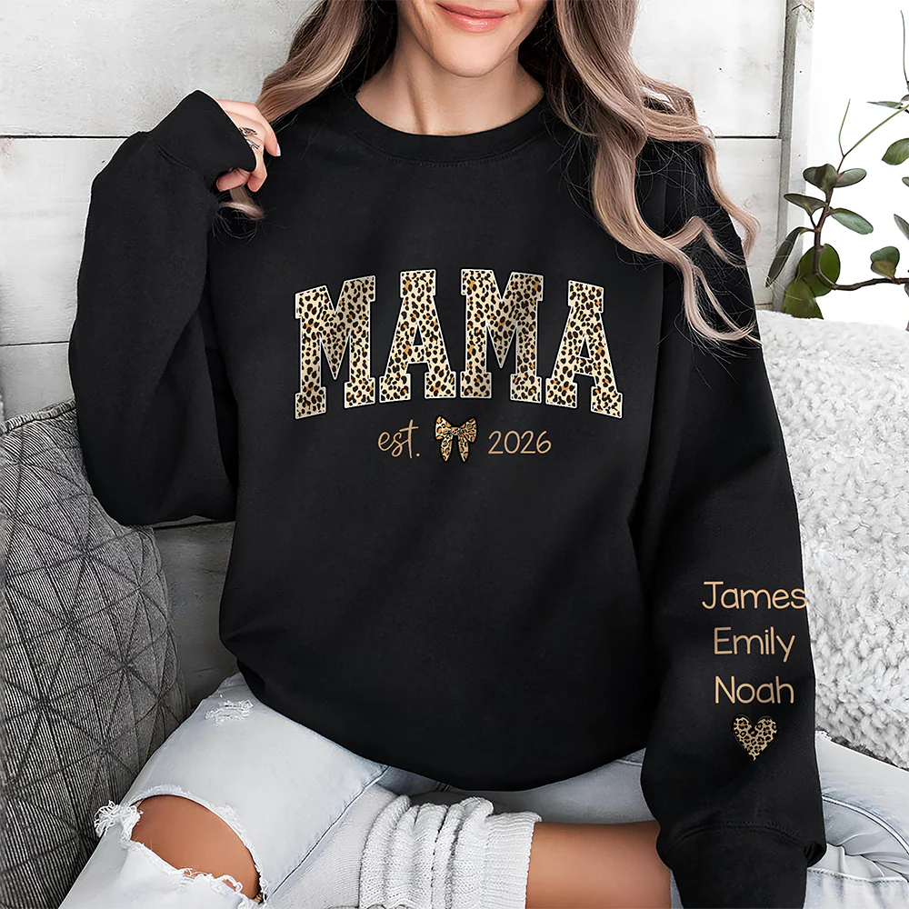Custom Kid Name Leopard Mama Sleeve Printed Sweatshirt - Gift For Mom, Mother's Day HO82 902192 - Image 5