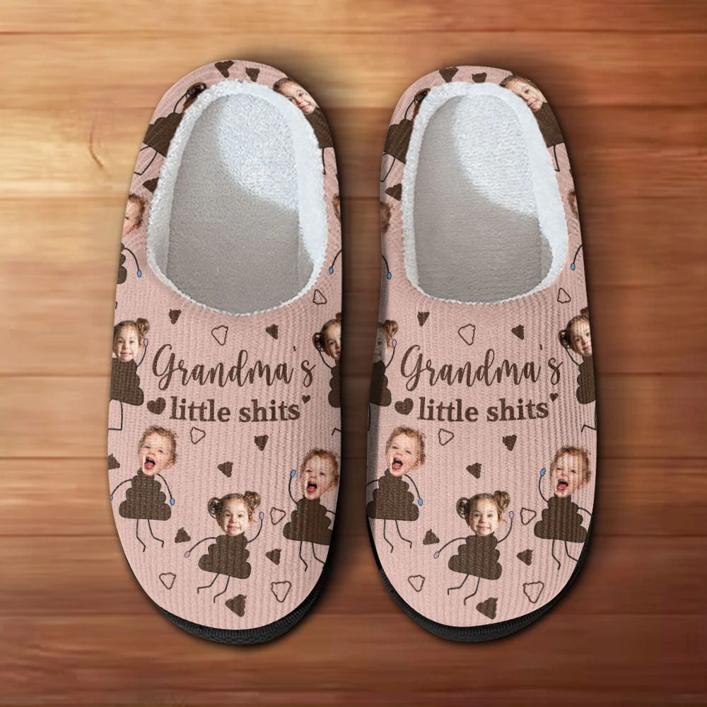 Custom Kid Photo Grandma's Little Shits Grandma Gifts, Christmas Gift Slippers HO82 893012 - Image 3