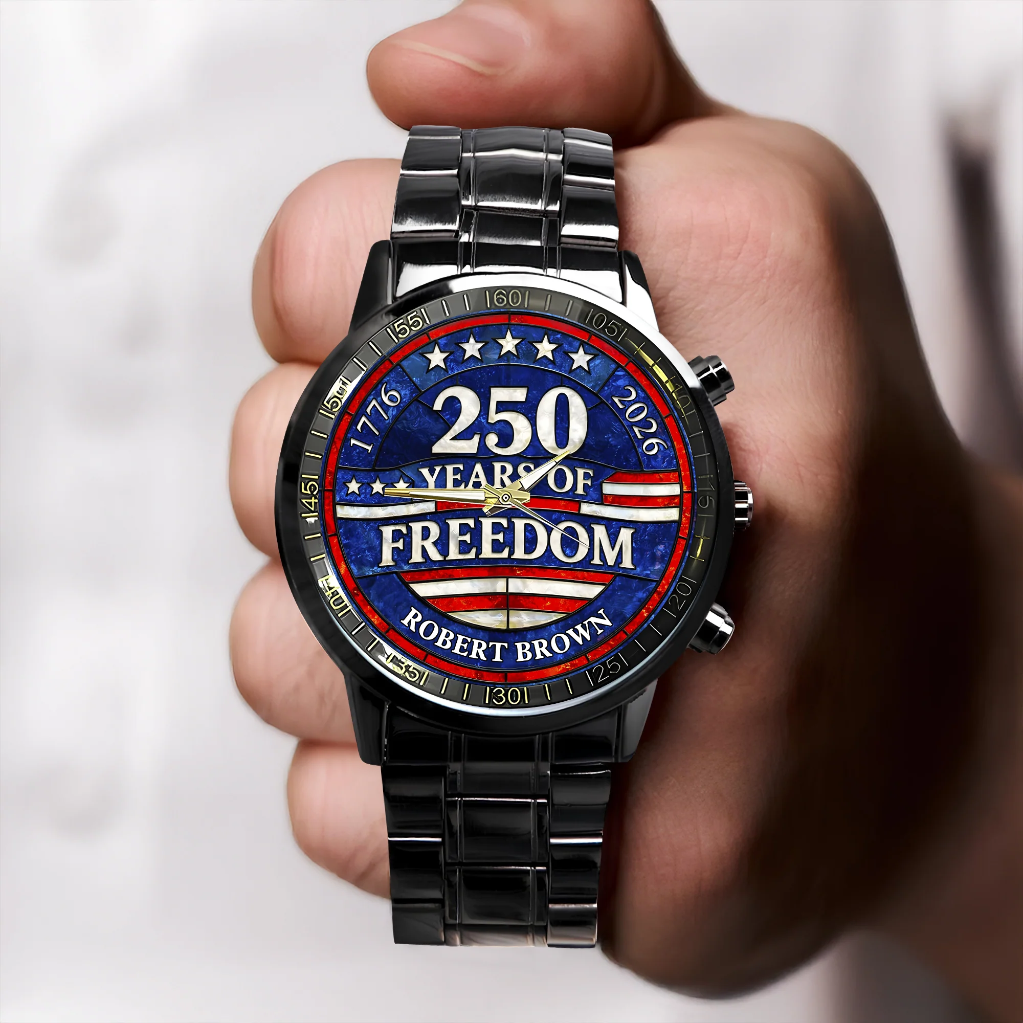 Custom Name 250 Years Of Freedom 1776-2026 4th Of July Men's Wrist Watch HO82 901554 - Image 2