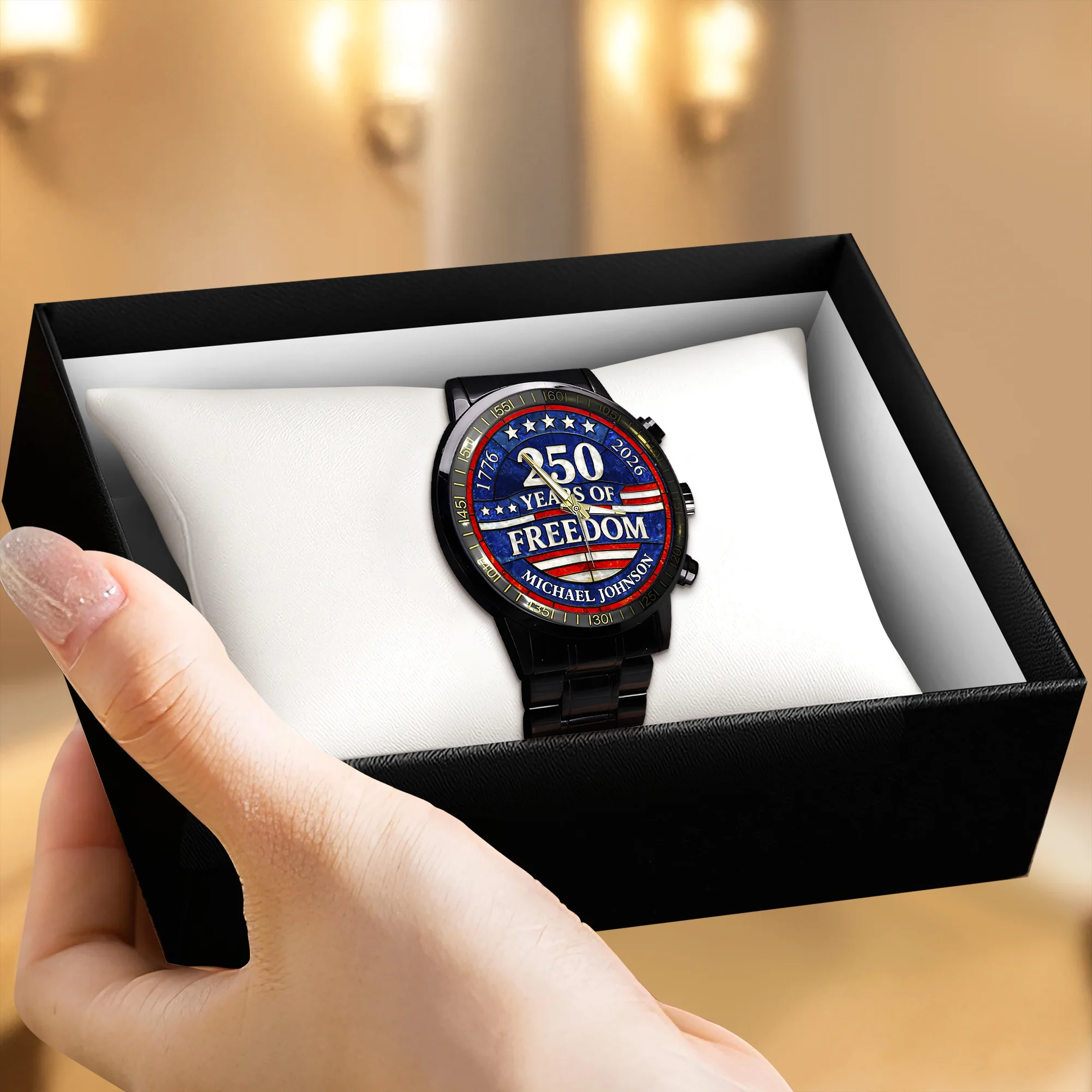 Custom Name 250 Years Of Freedom 1776-2026 4th Of July Men's Wrist Watch HO82 901554 - Image 3