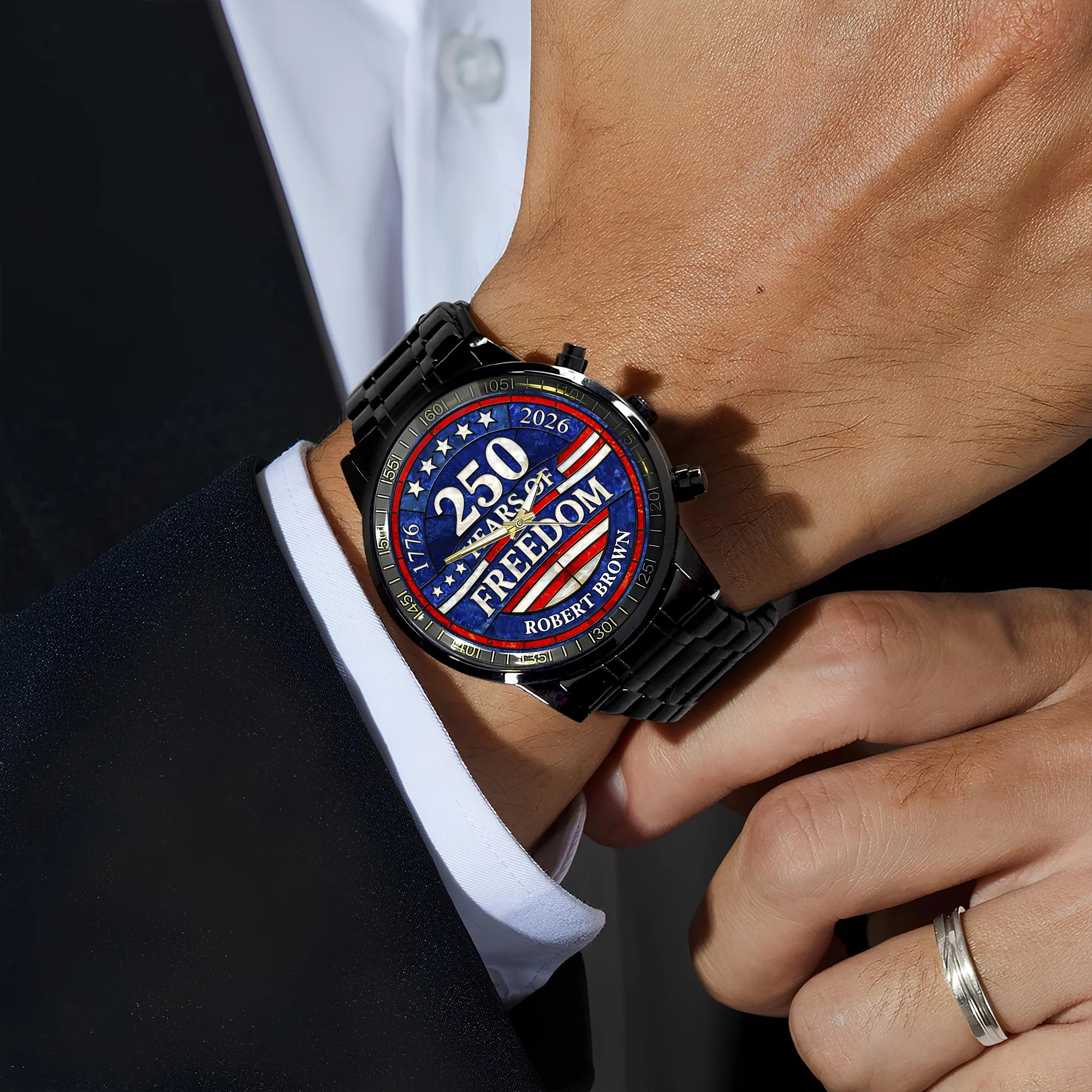 Custom Name 250 Years Of Freedom 1776-2026 4th Of July Men's Wrist Watch HO82 901554 - Image 4