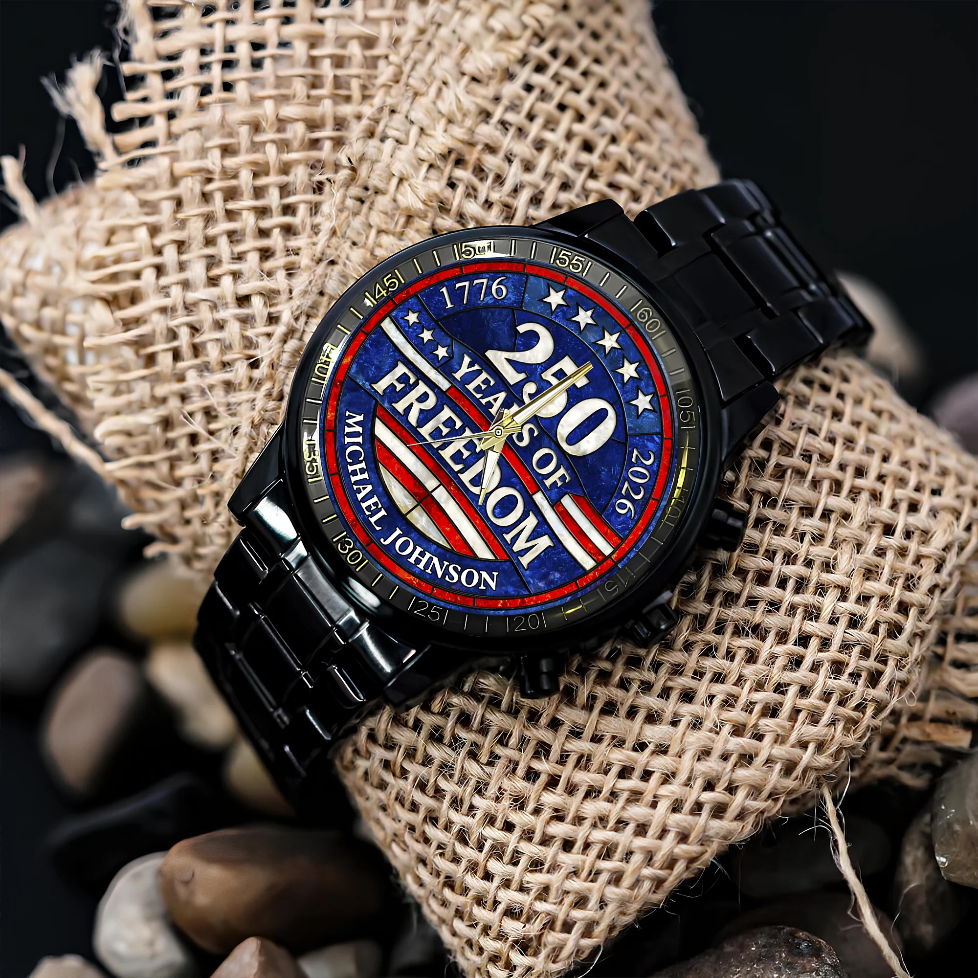 Custom Name 250 Years Of Freedom 1776-2026 4th Of July Men's Wrist Watch HO82 901554 - Image 5