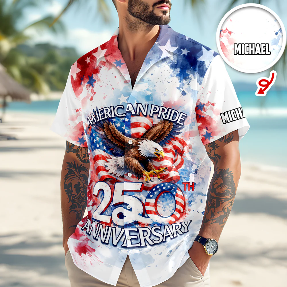 Custom Name American Pride Patriotic 250th Anniversary Eagle 1776–2026 Hawaii Shirt HO82 901212 - Image 3