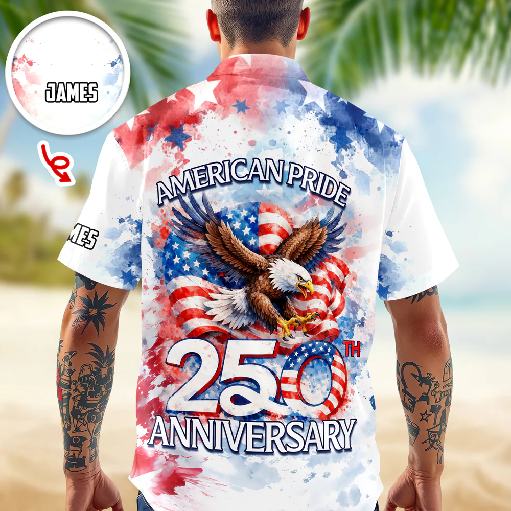 Custom Name American Pride Patriotic 250th Anniversary Eagle 1776–2026 Hawaii Shirt HO82 901212 - Image 5