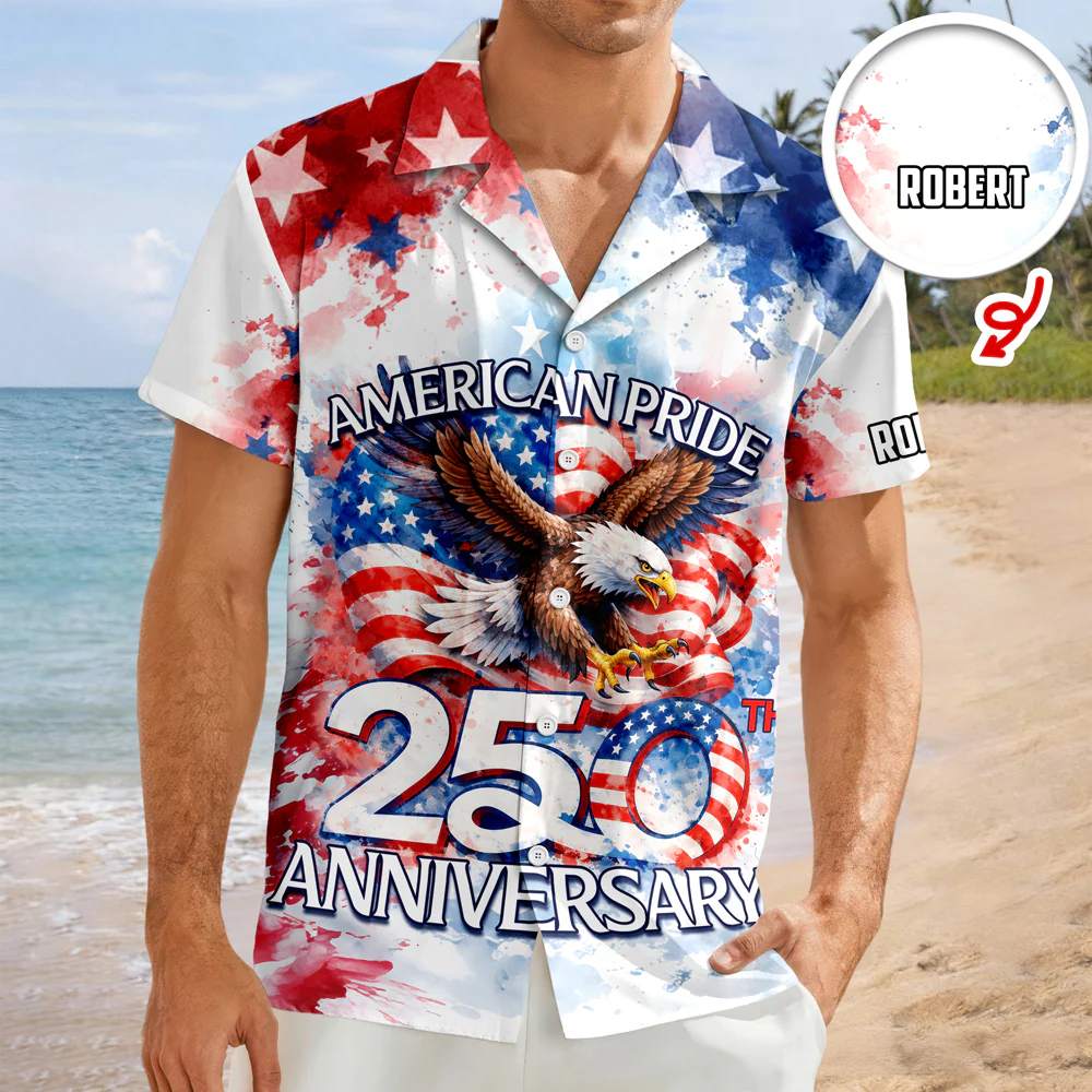 Custom Name American Pride Patriotic 250th Anniversary Eagle 1776–2026 Hawaii Shirt HO82 901212 - Image 7