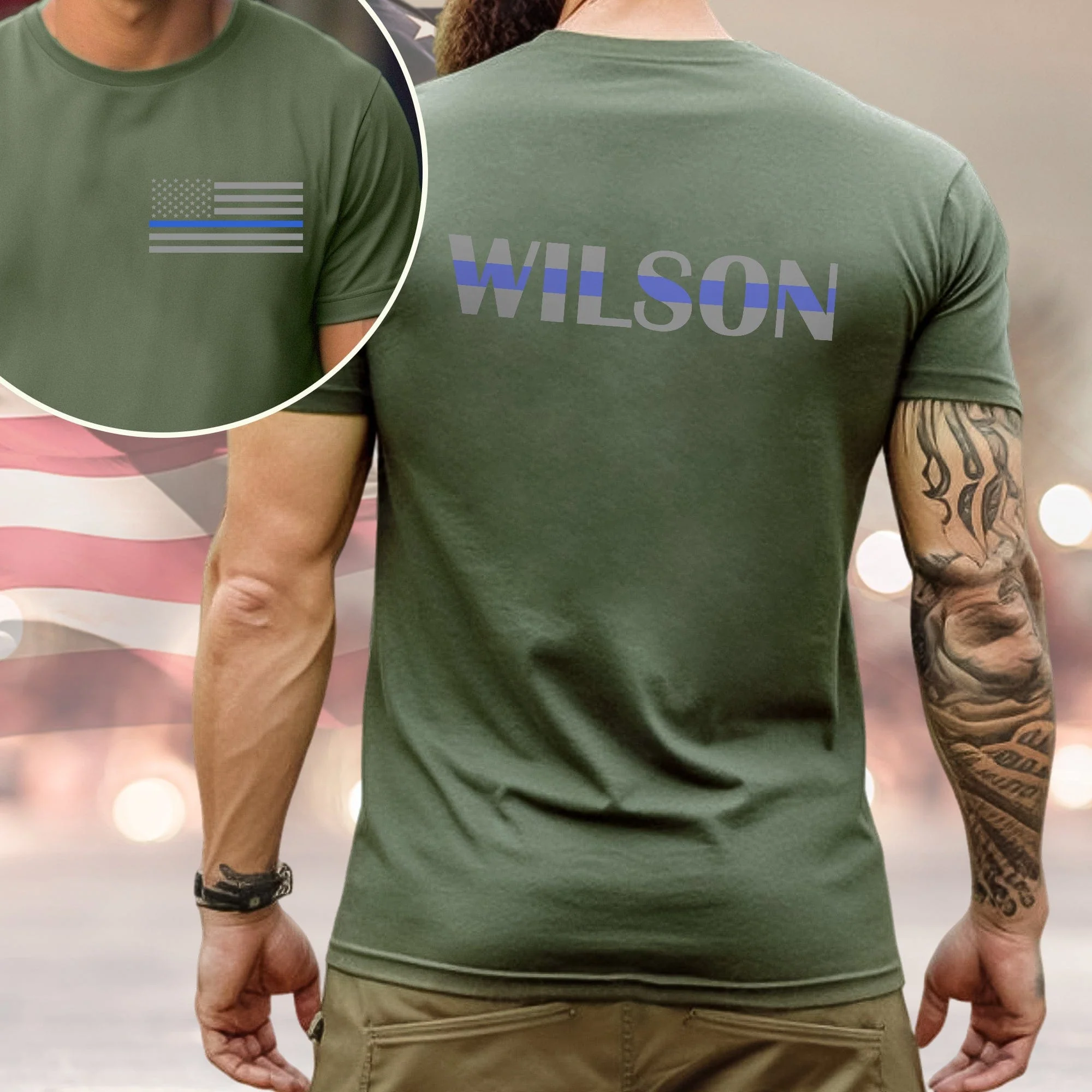 Custom Name Blue Line American Flag Dark Back & Front Shirt Gift For Police HO82 893482 - Image 4