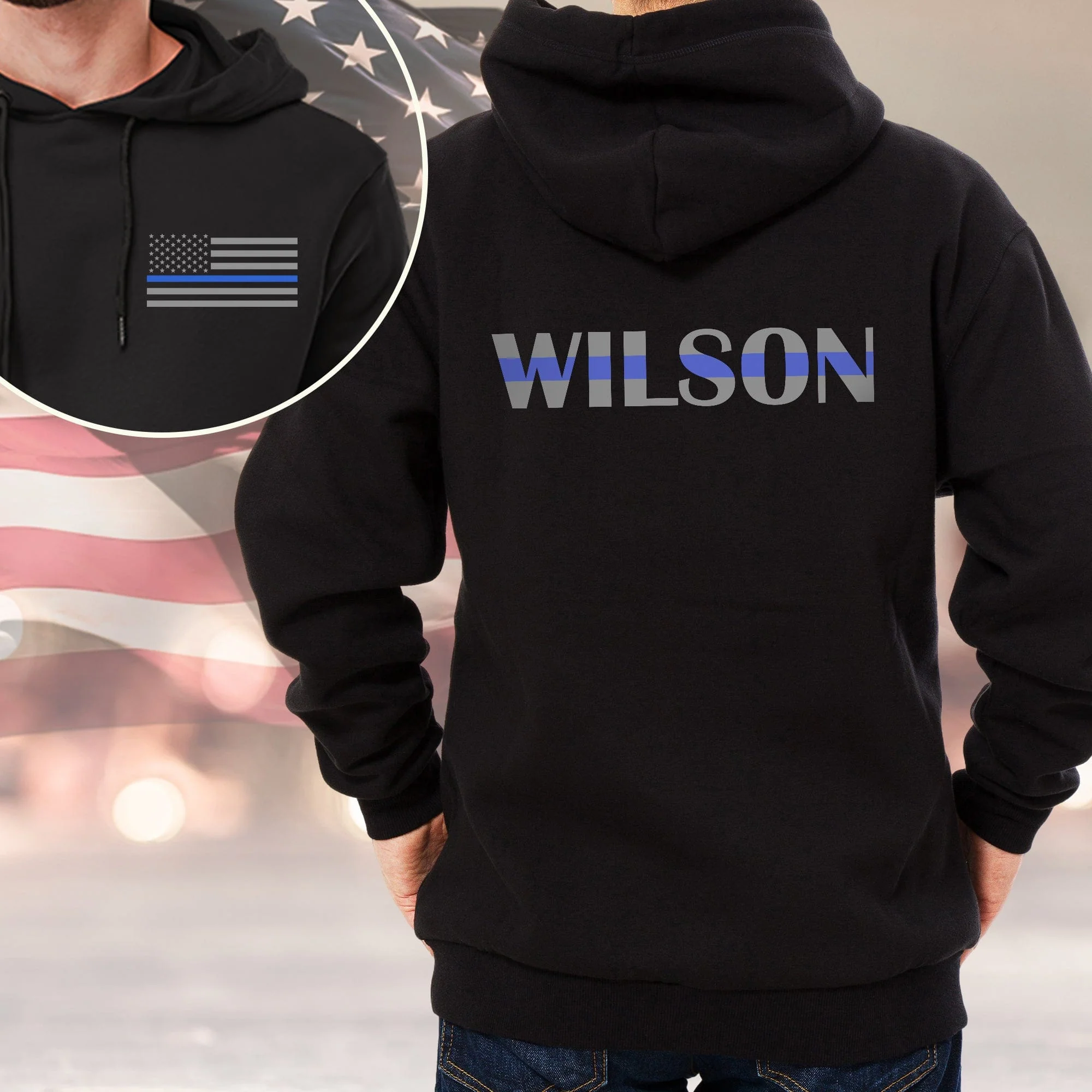 Custom Name Blue Line American Flag Dark Back & Front Shirt Gift For Police HO82 893482 - Image 5