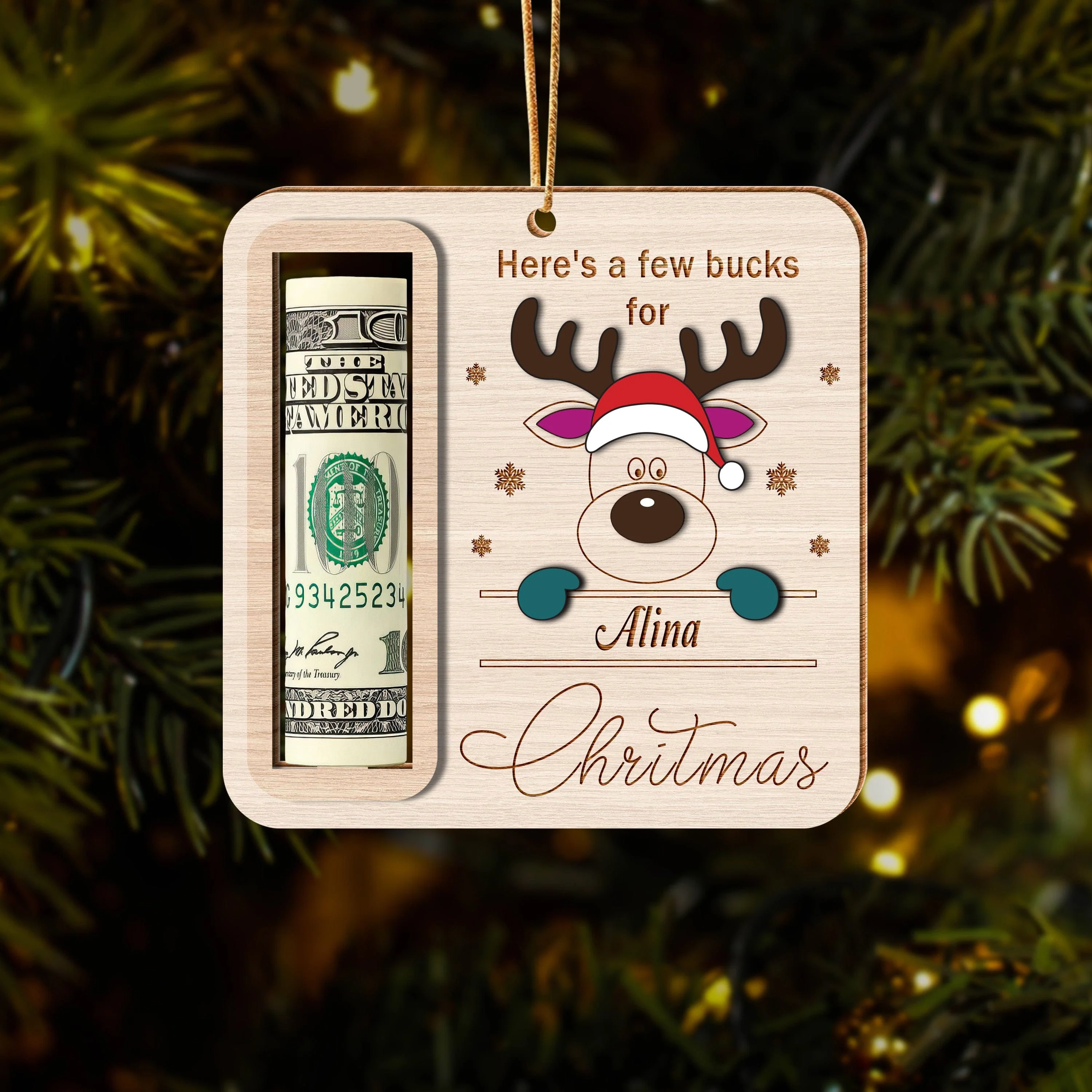 Custom Name Here's A Few Bucks For Christmas Wood Money Holder Ornament HO82 893126