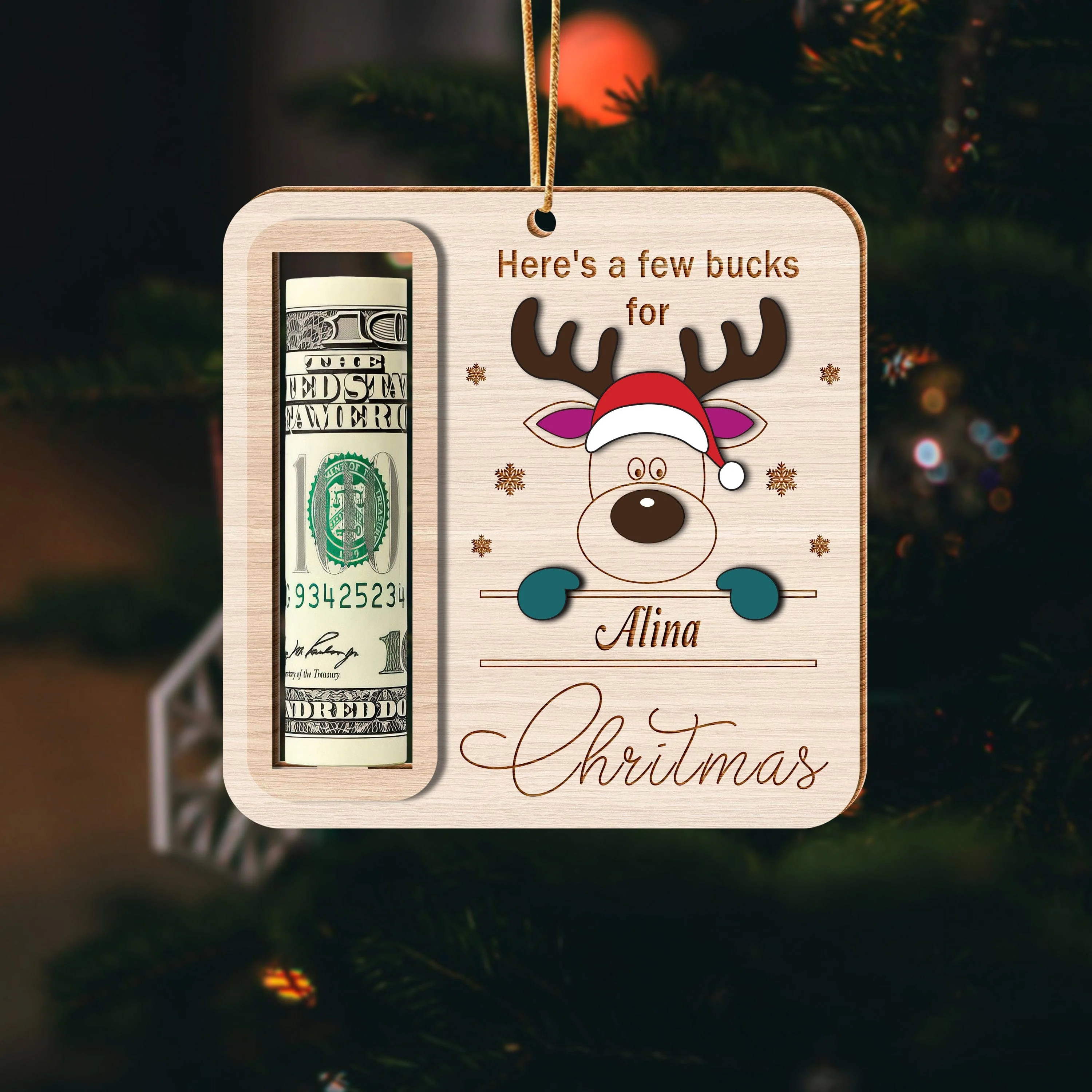 Custom Name Here's A Few Bucks For Christmas Wood Money Holder Ornament HO82 893126 - Image 2
