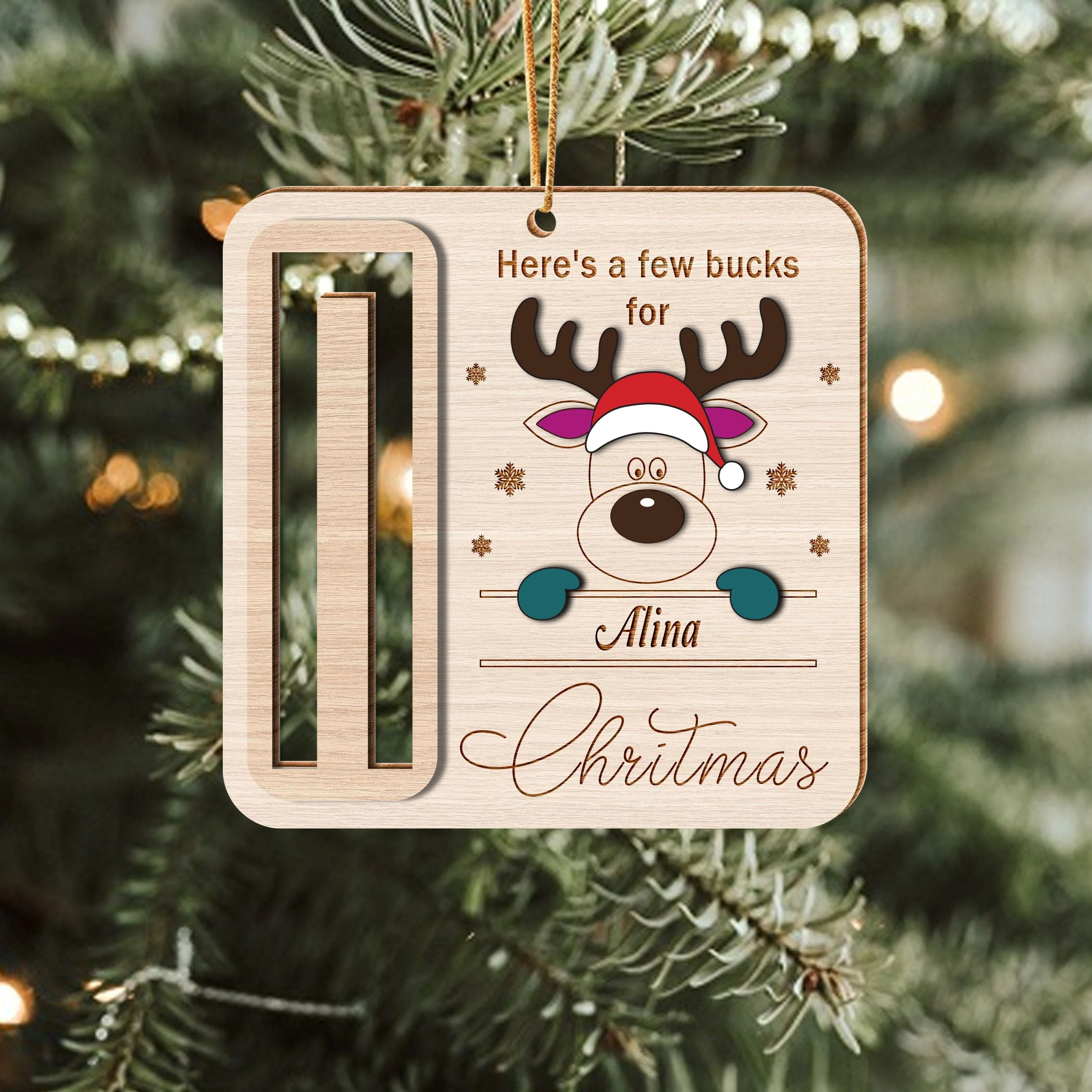 Custom Name Here's A Few Bucks For Christmas Wood Money Holder Ornament HO82 893126 - Image 3