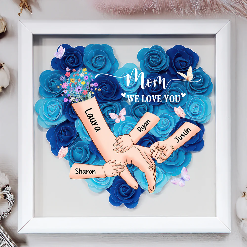 Custom Name Mommy And Kids Hands Mother's Day Heart Flower Shadow Box HO82 893592 - Image 3